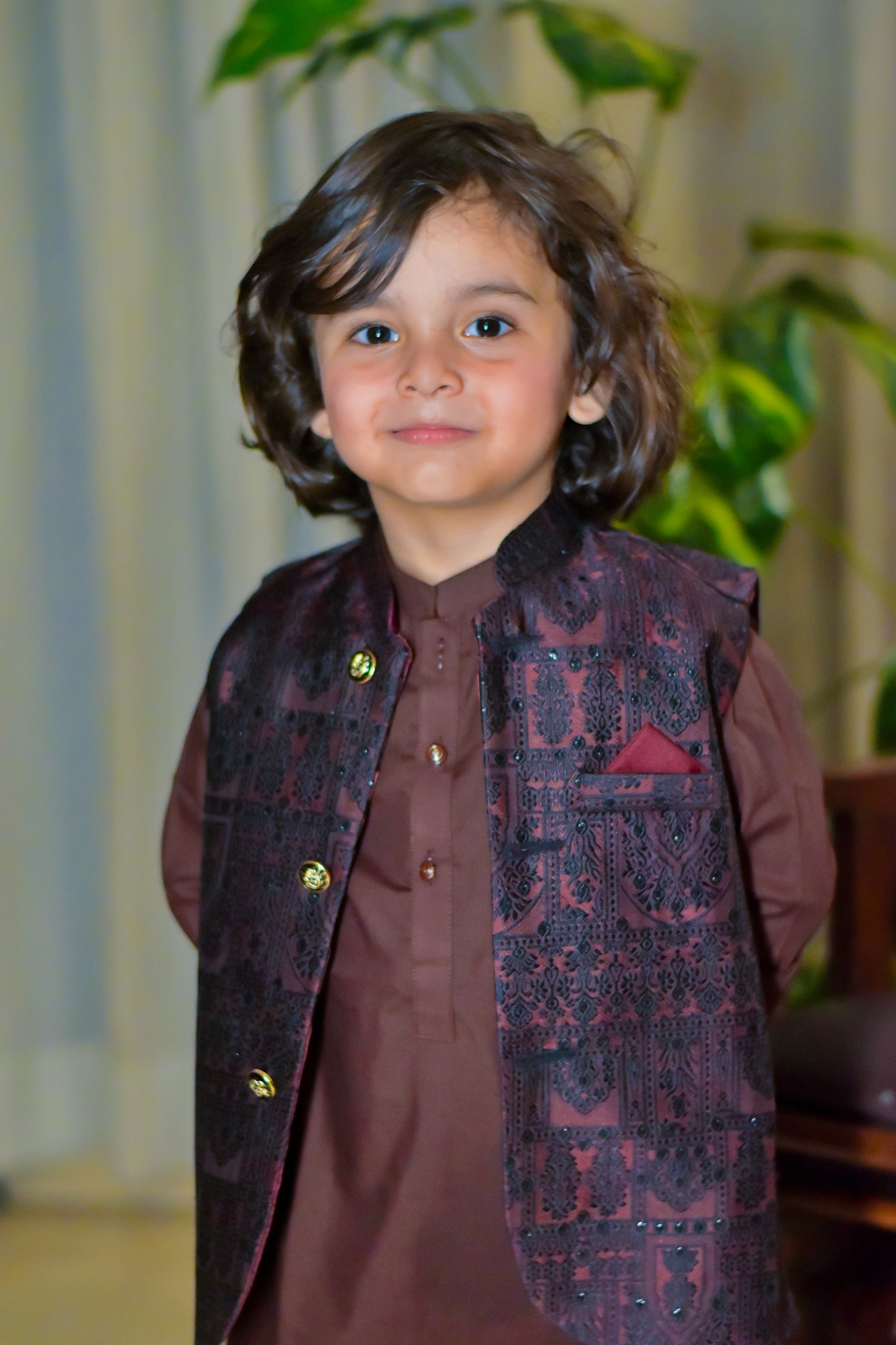 Maroon kurta pajama with waistcoat