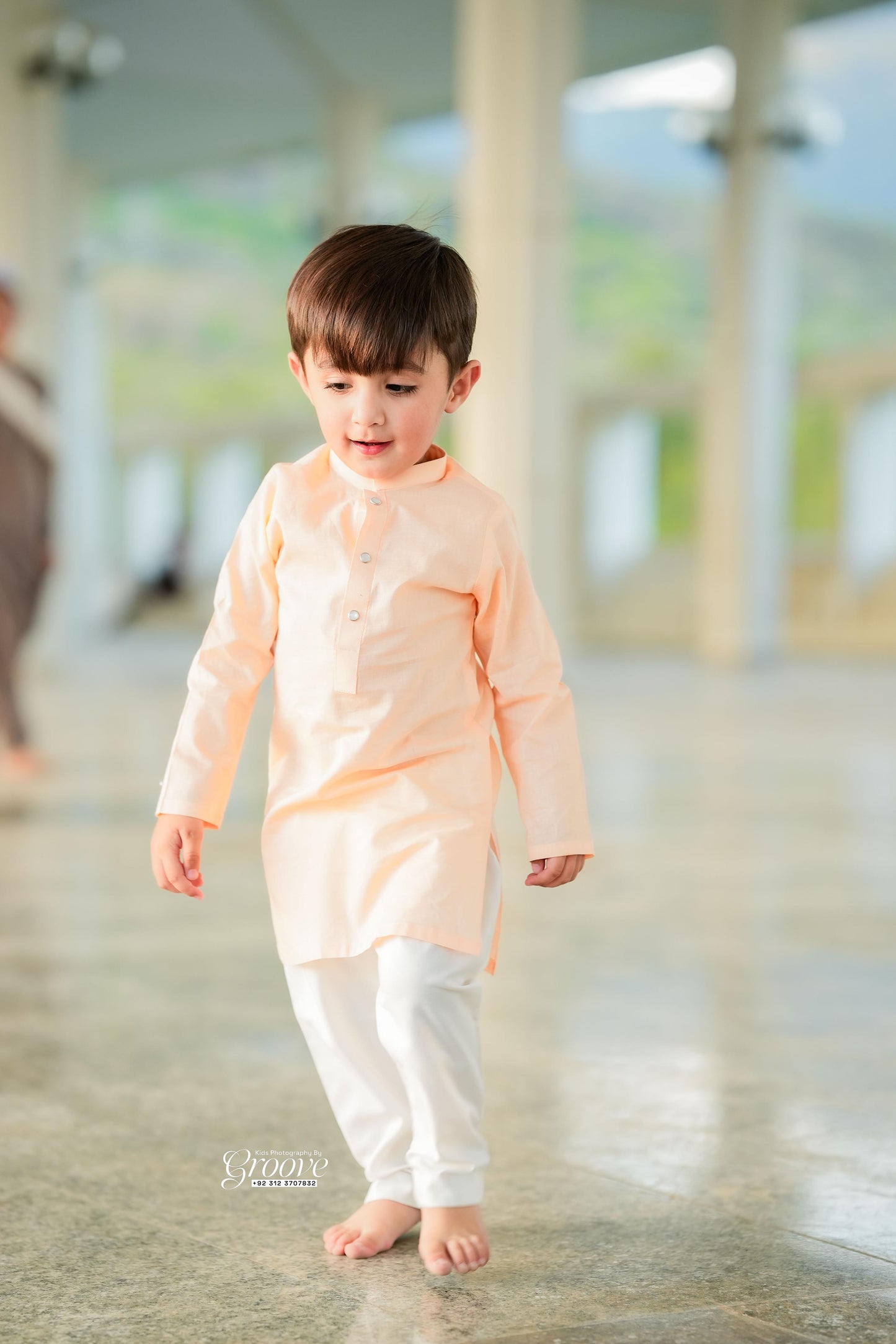 Peach kurta with white pajama