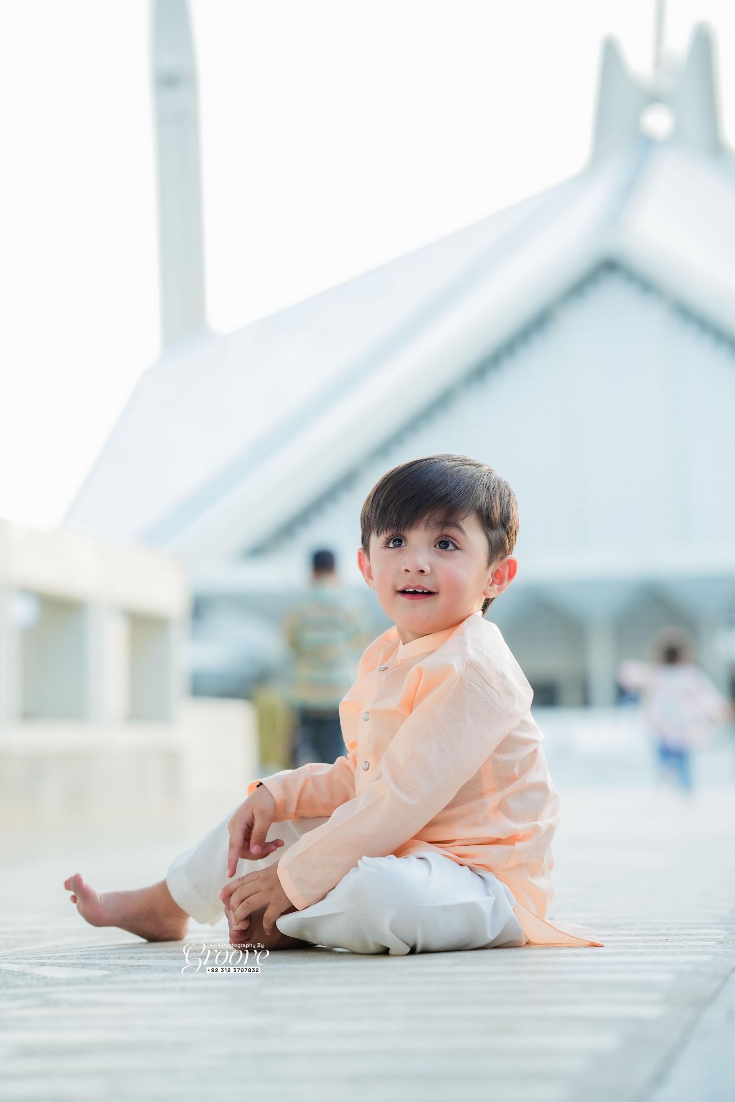Peach kurta with white pajama
