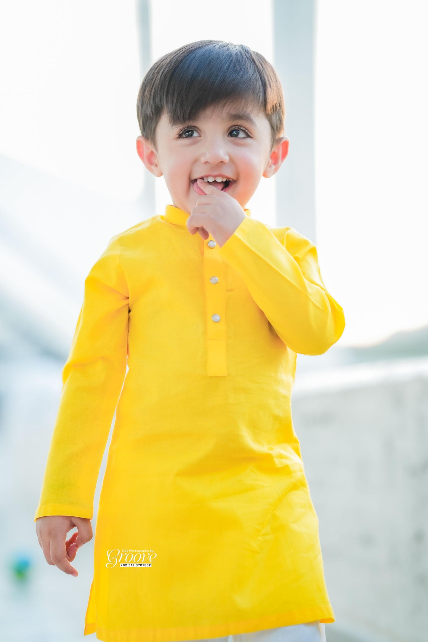 Yellow kurta with white pajama