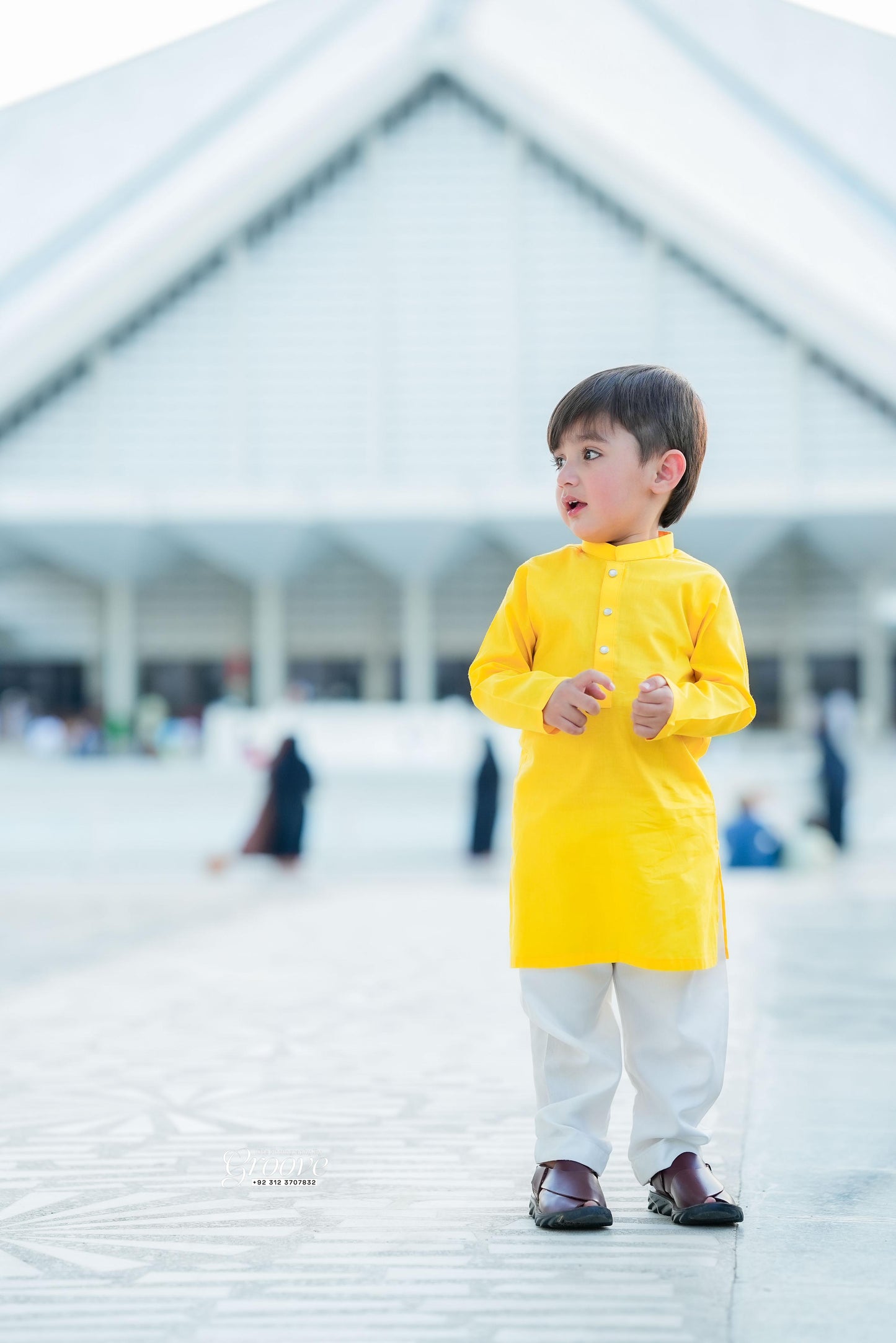 Yellow kurta with white pajama