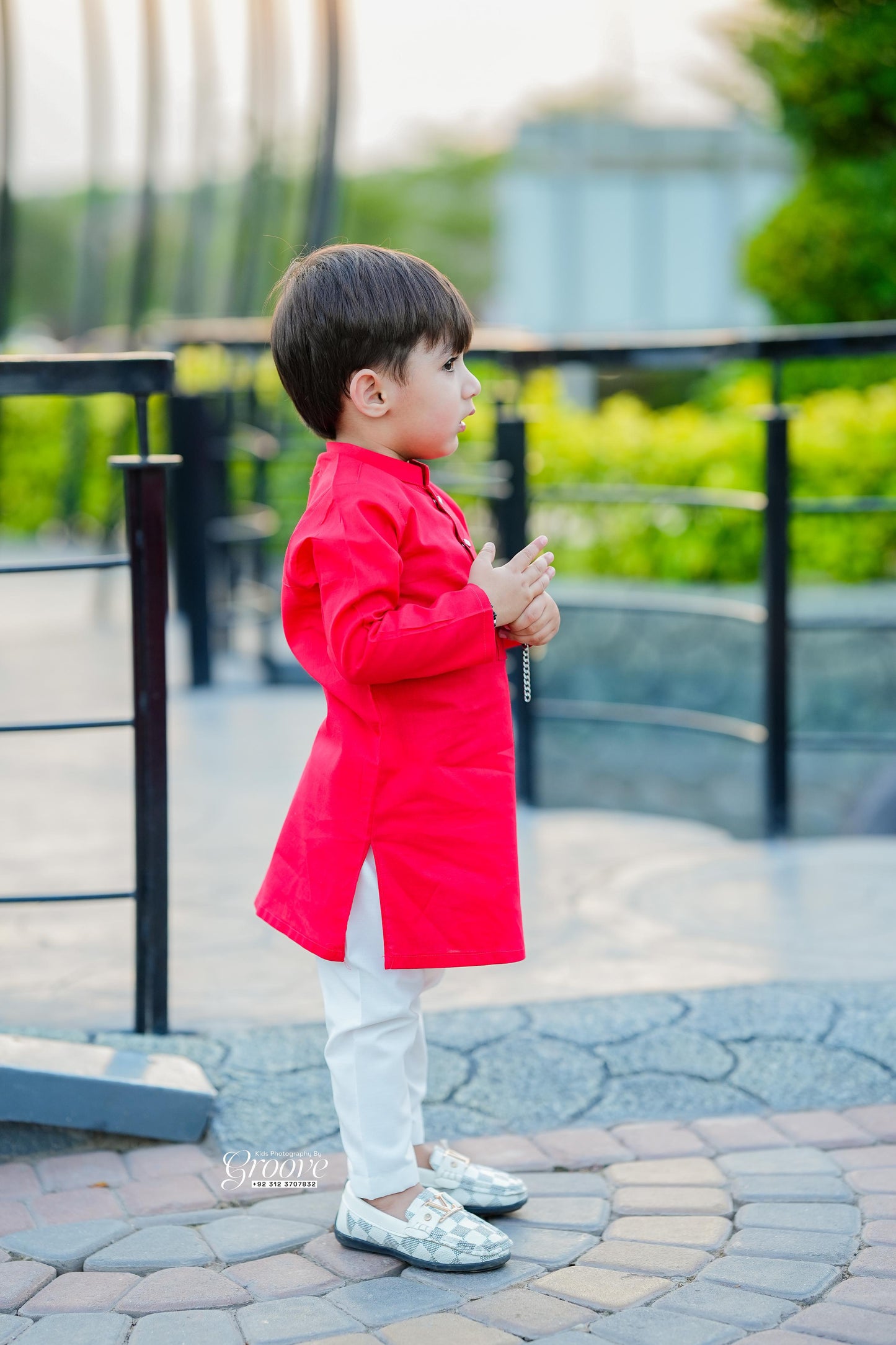 Red kurta with white pajama