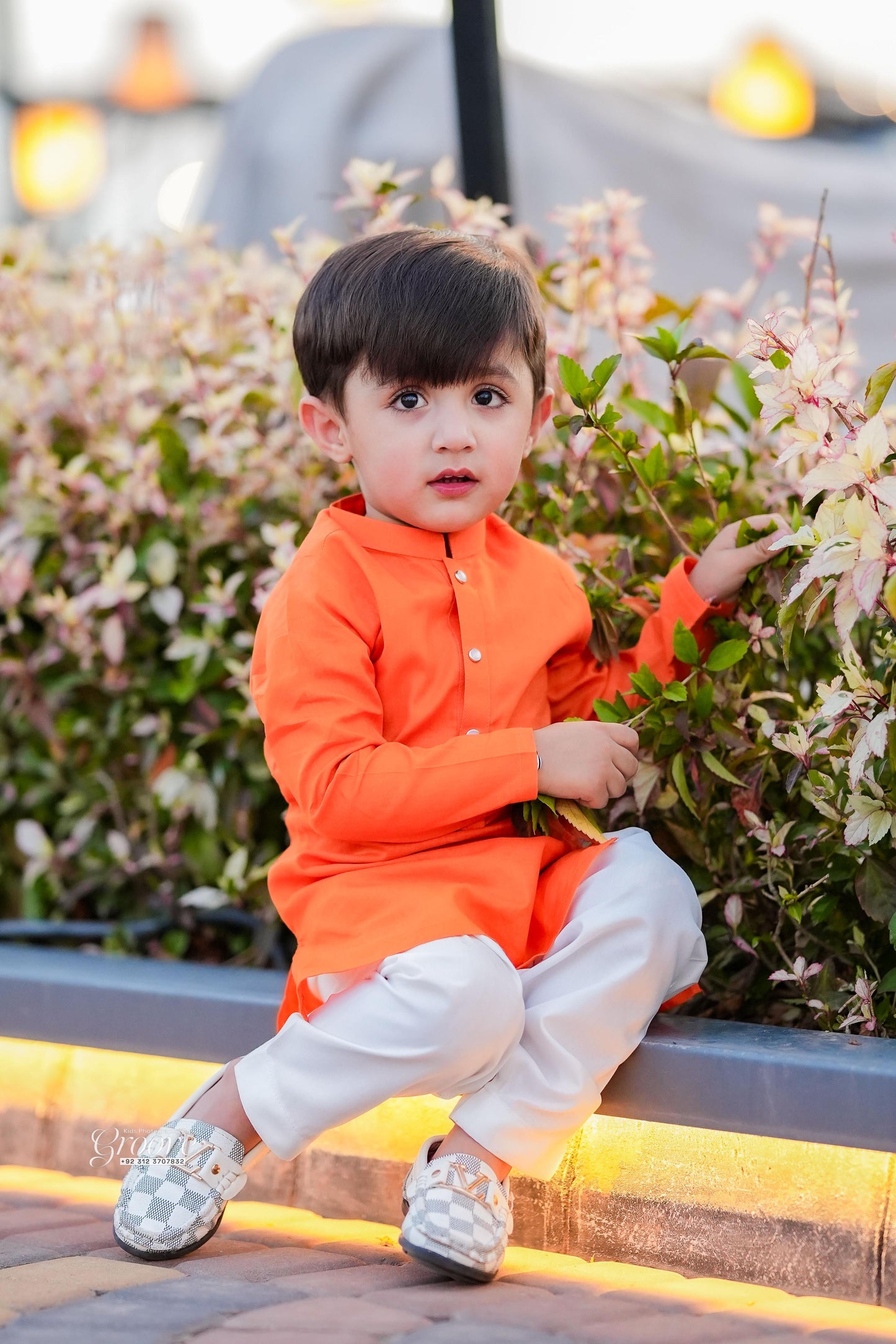 Orange kurta with white pajama