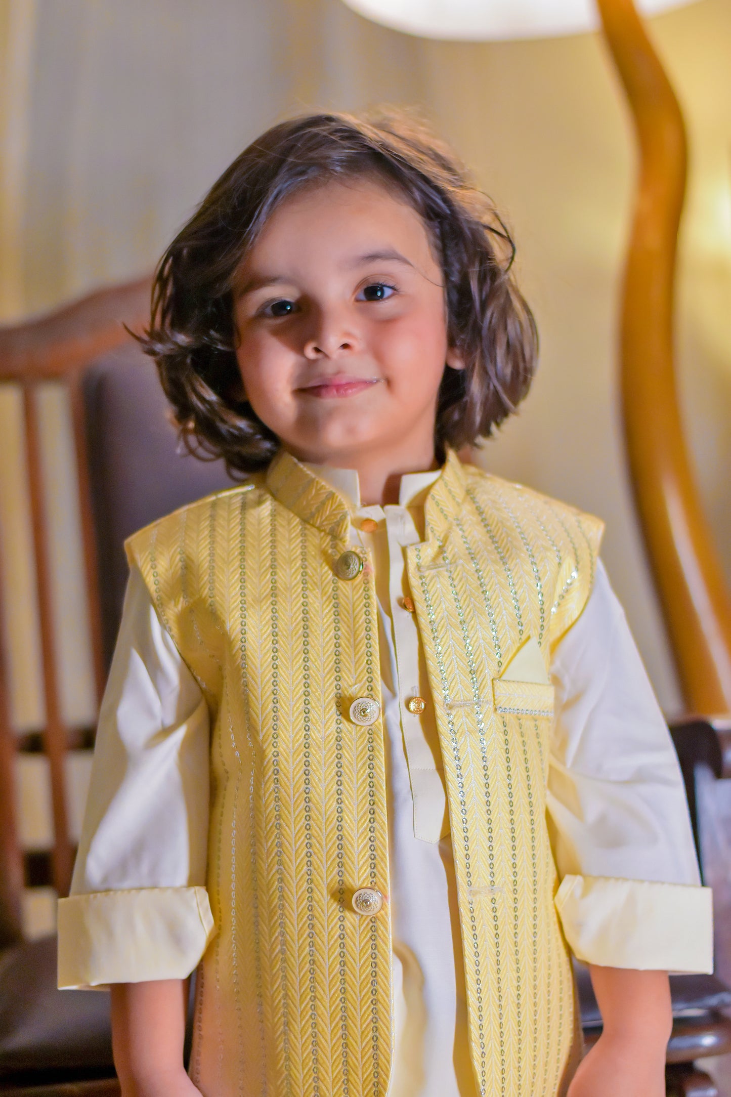 Cream waistcoat with cream kurta pajama