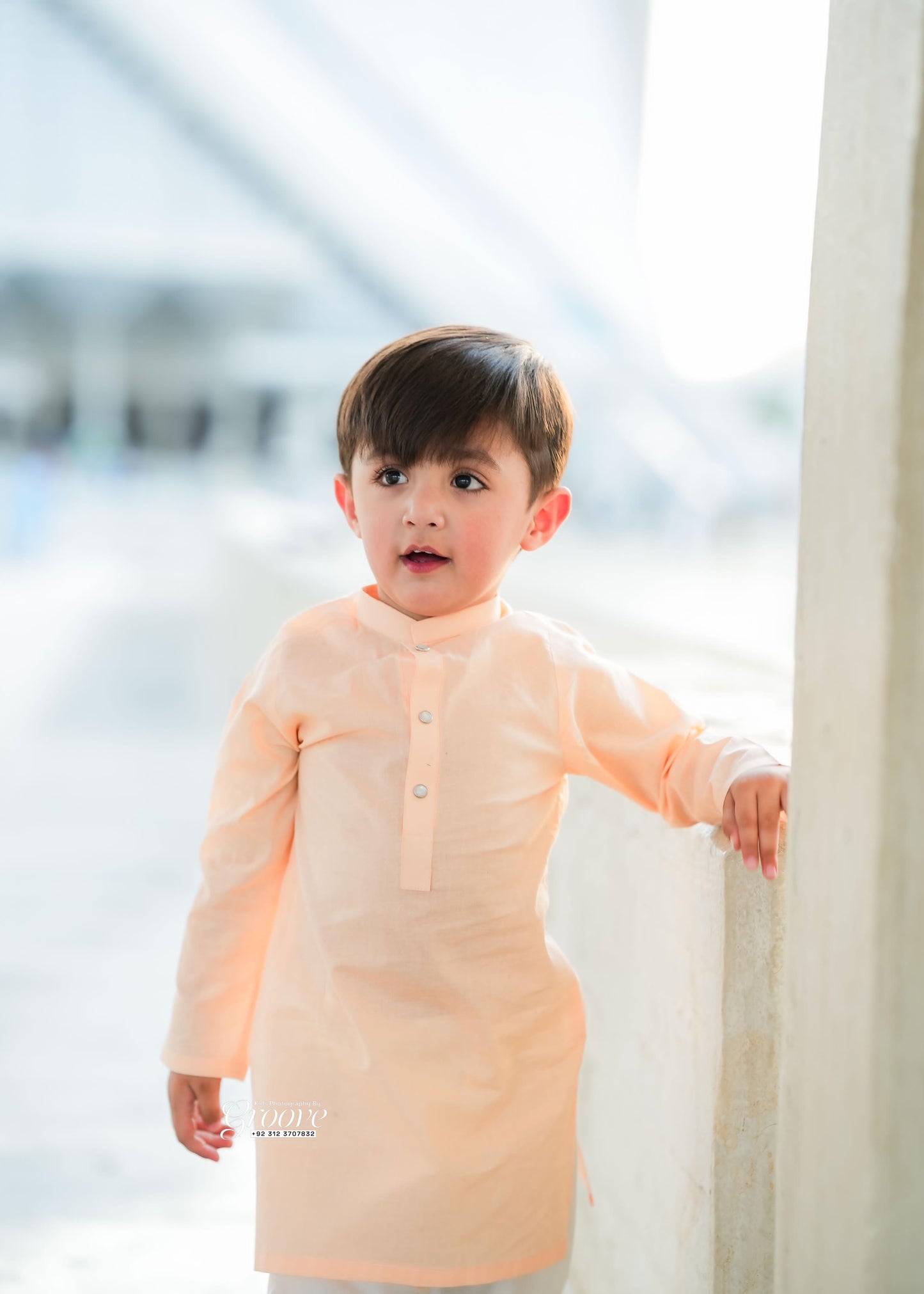Peach kurta with white pajama