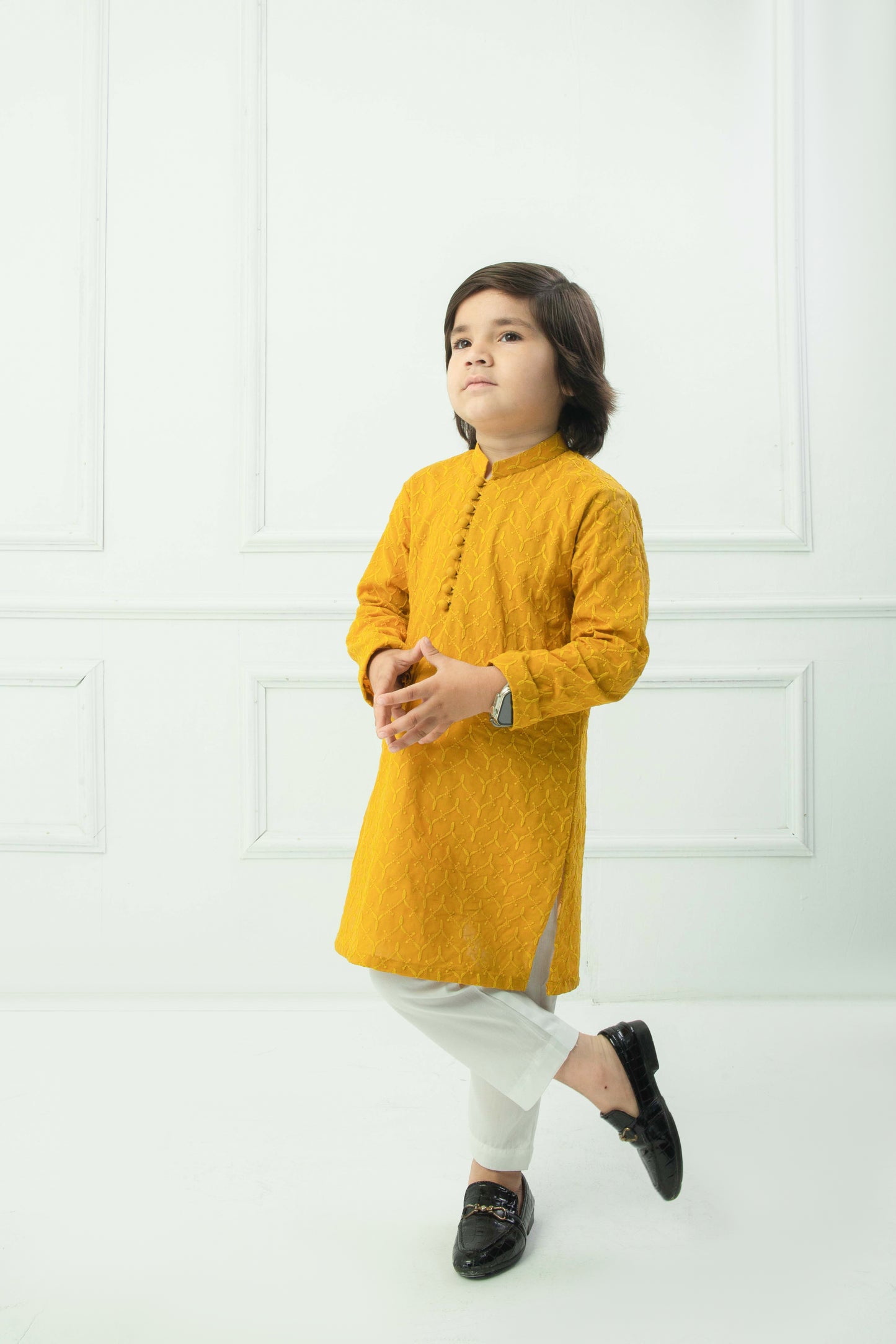Yellow kurta with white pajama