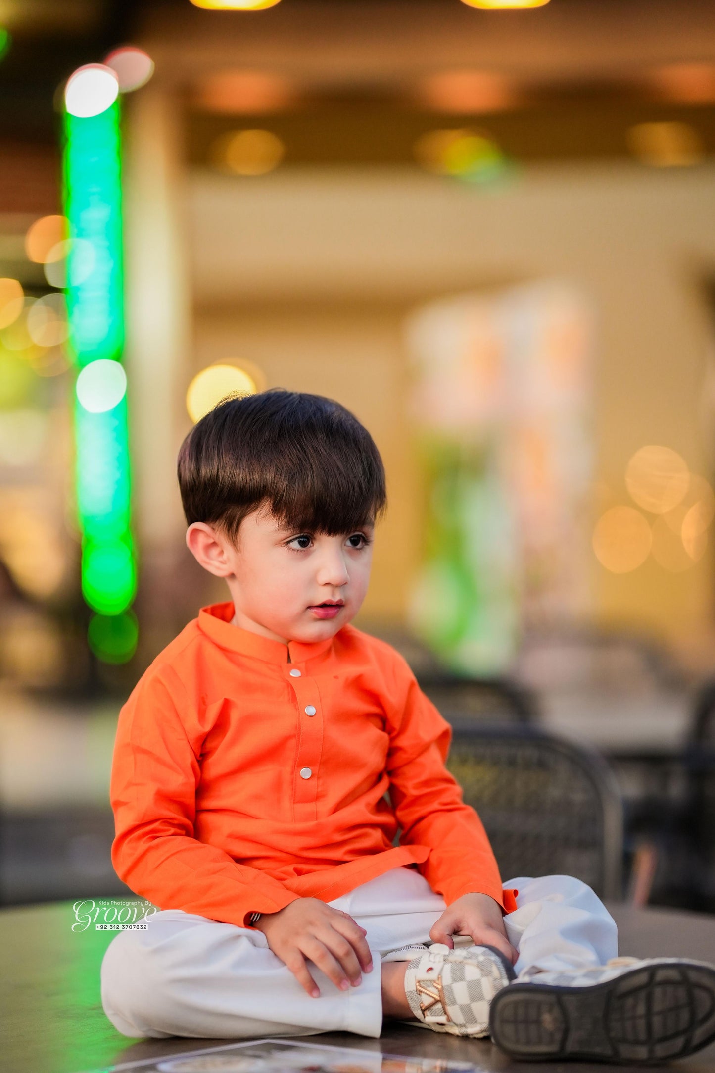 Orange kurta with white pajama