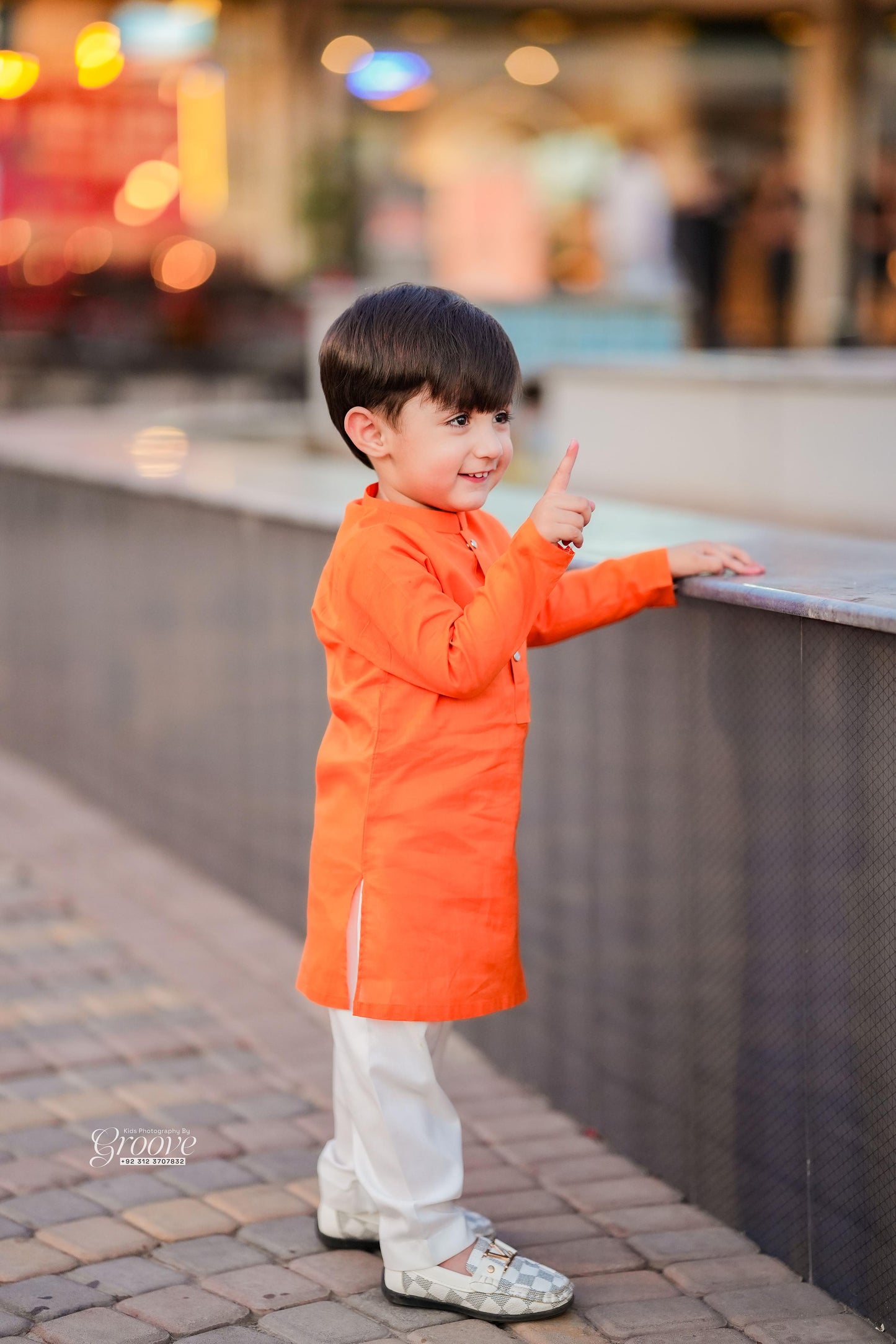 Orange kurta with white pajama