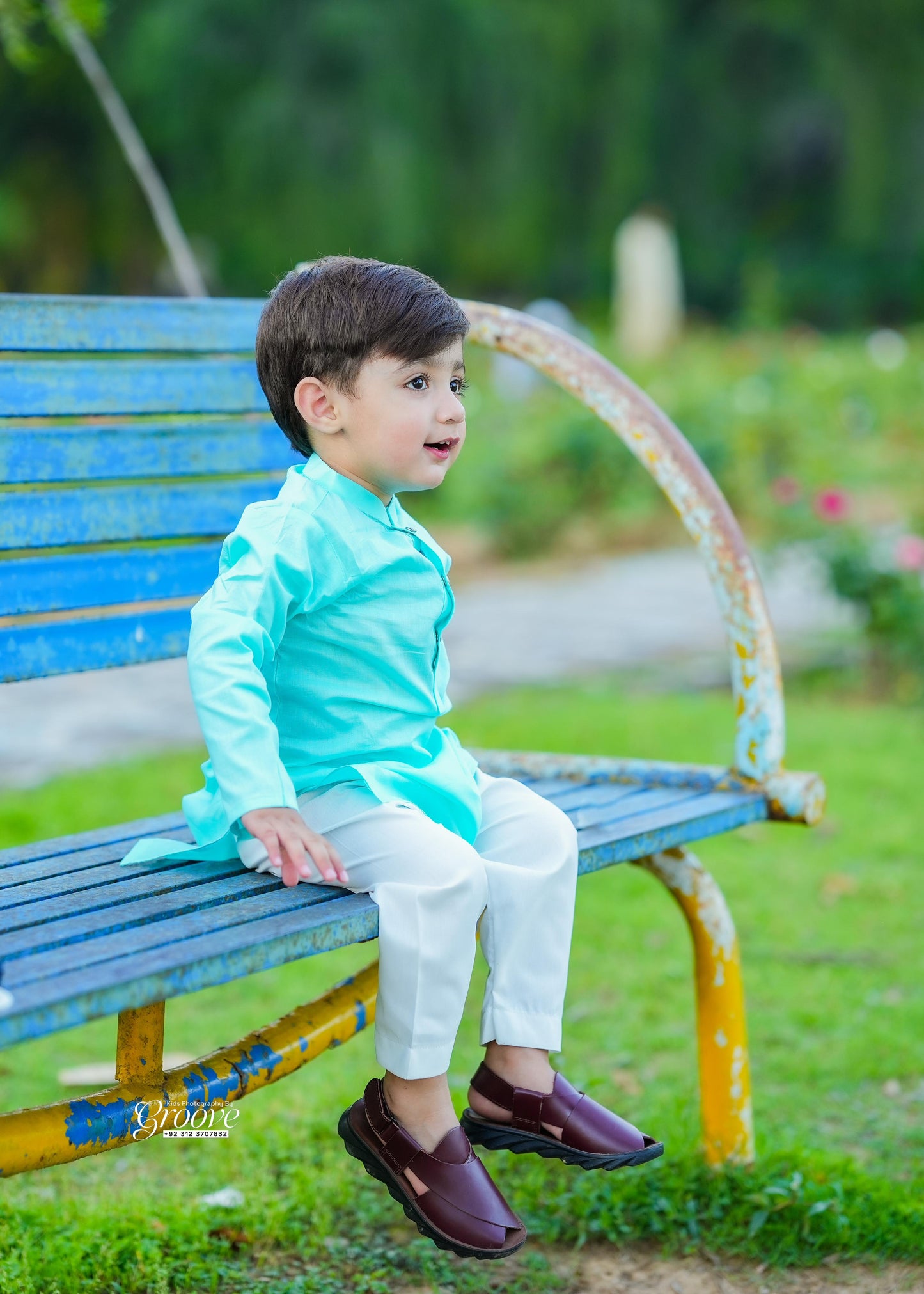 Aque green kurta with white pajama