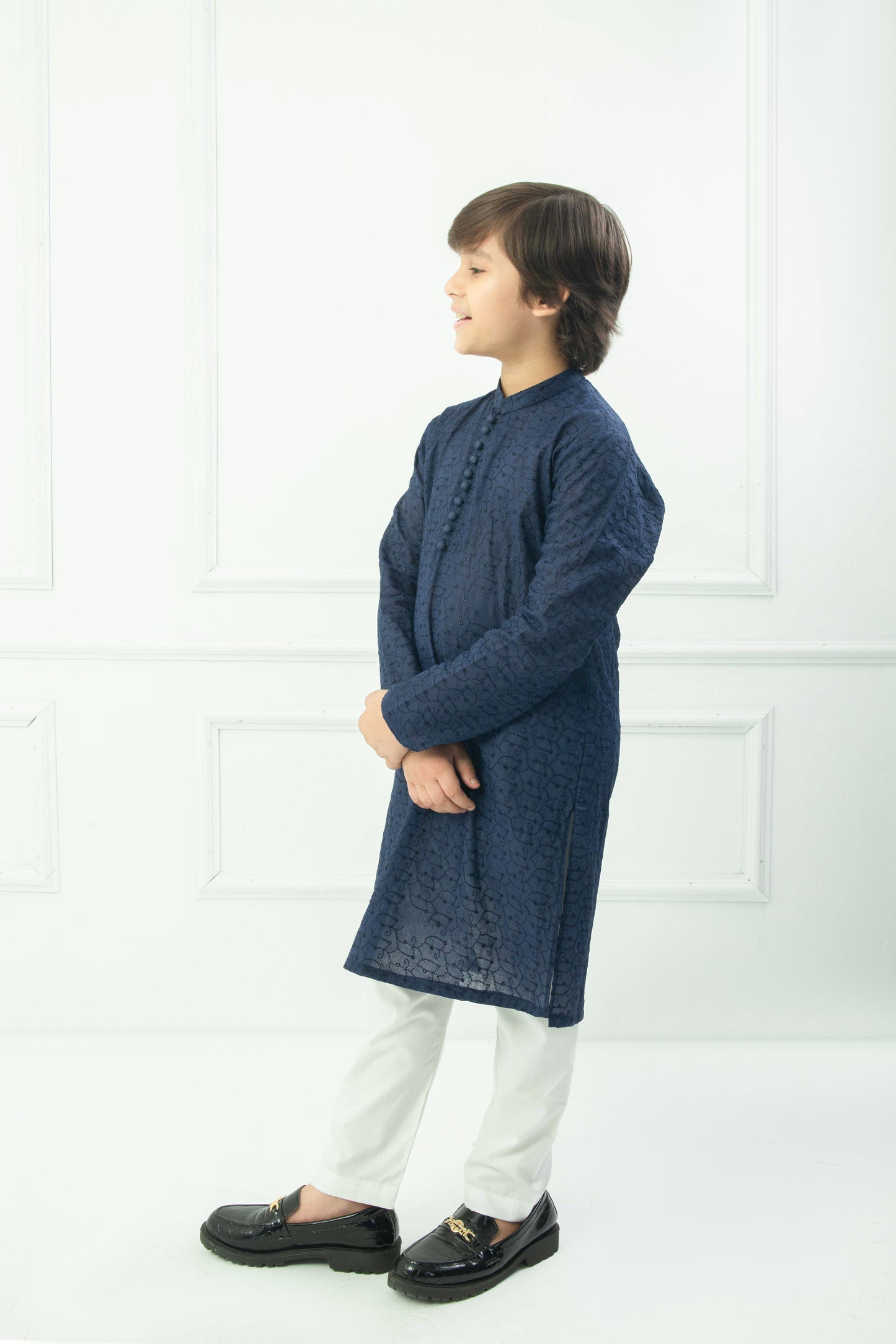 Navy blue kurta with white pajama
