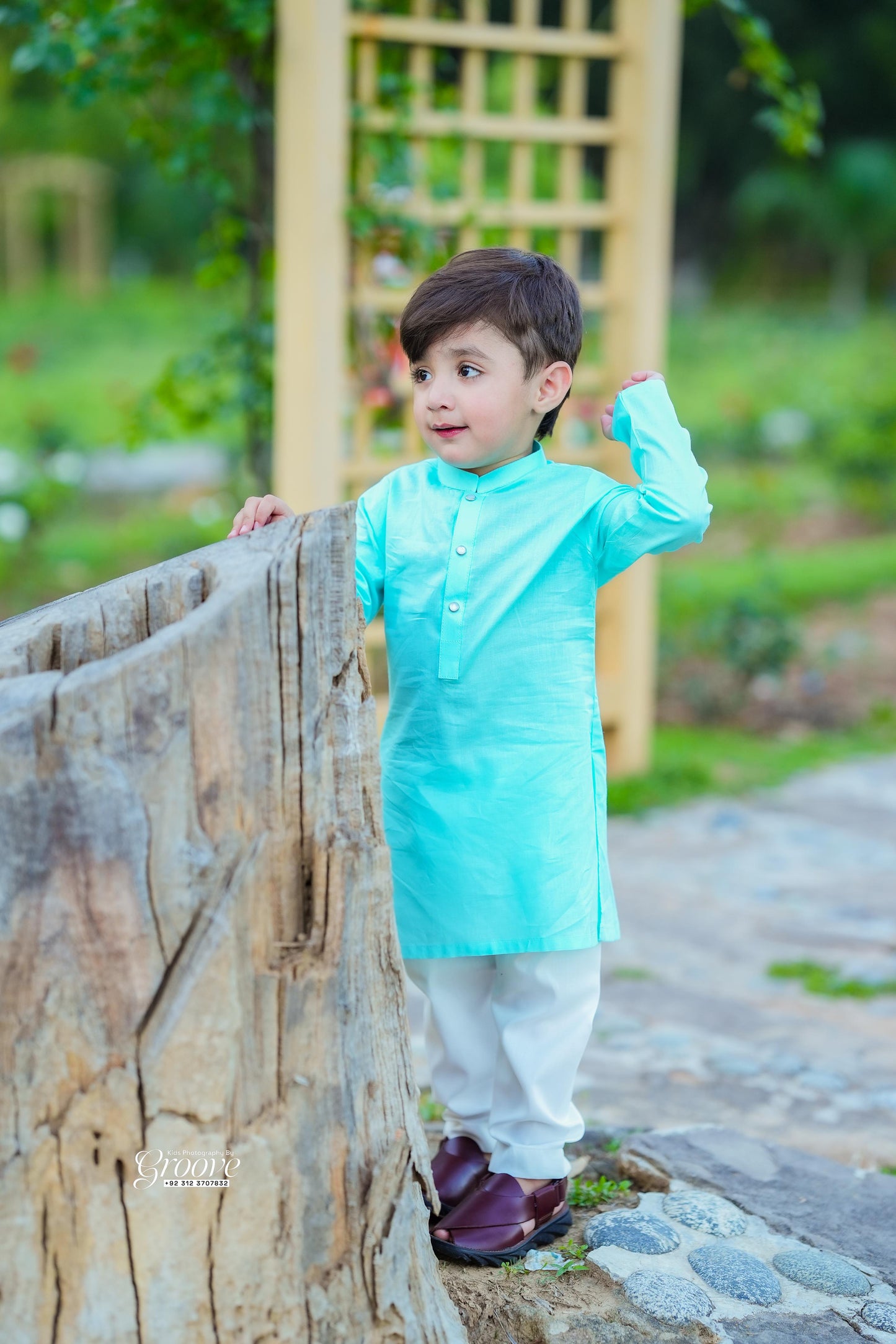 Aque green kurta with white pajama