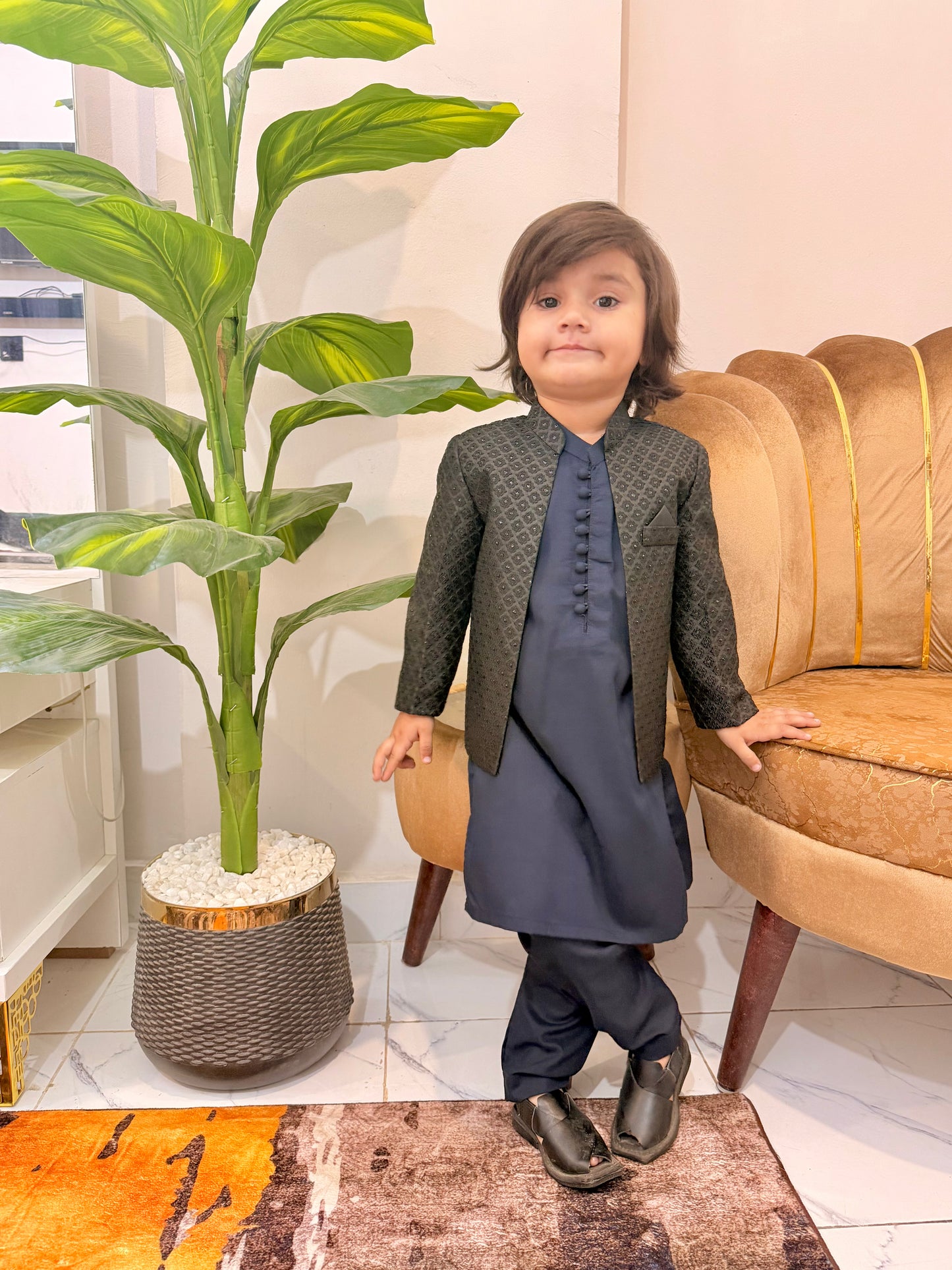 Jet-Black Prince Coat with Blue Suit