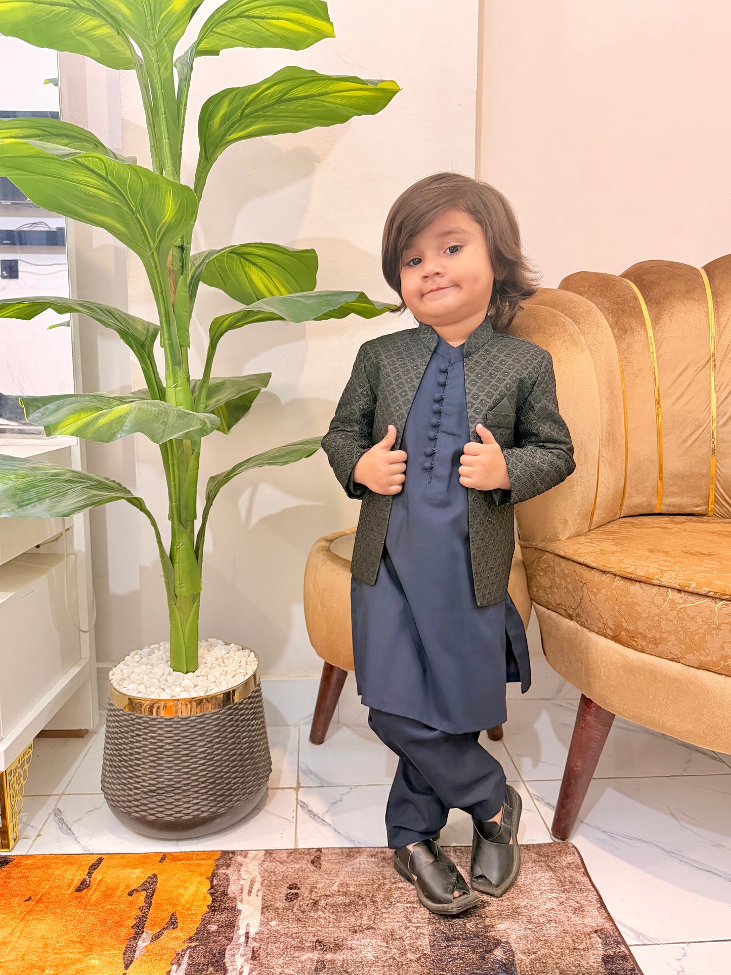 Jet-Black Prince Coat with Blue Suit