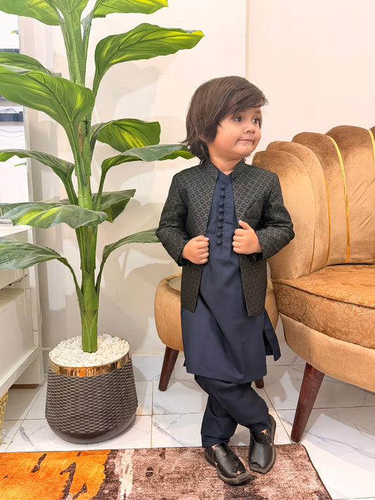 Jet-Black Prince Coat with Blue Suit
