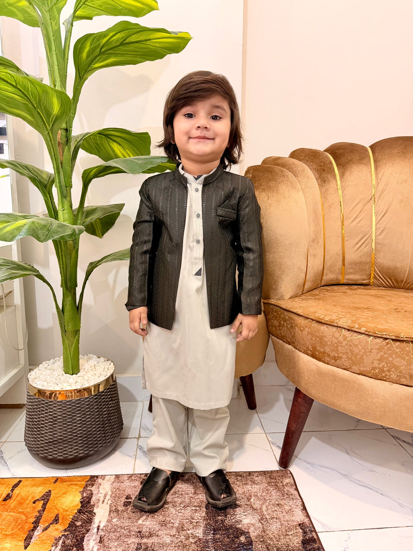 Black Prince Coat With Grey Suit