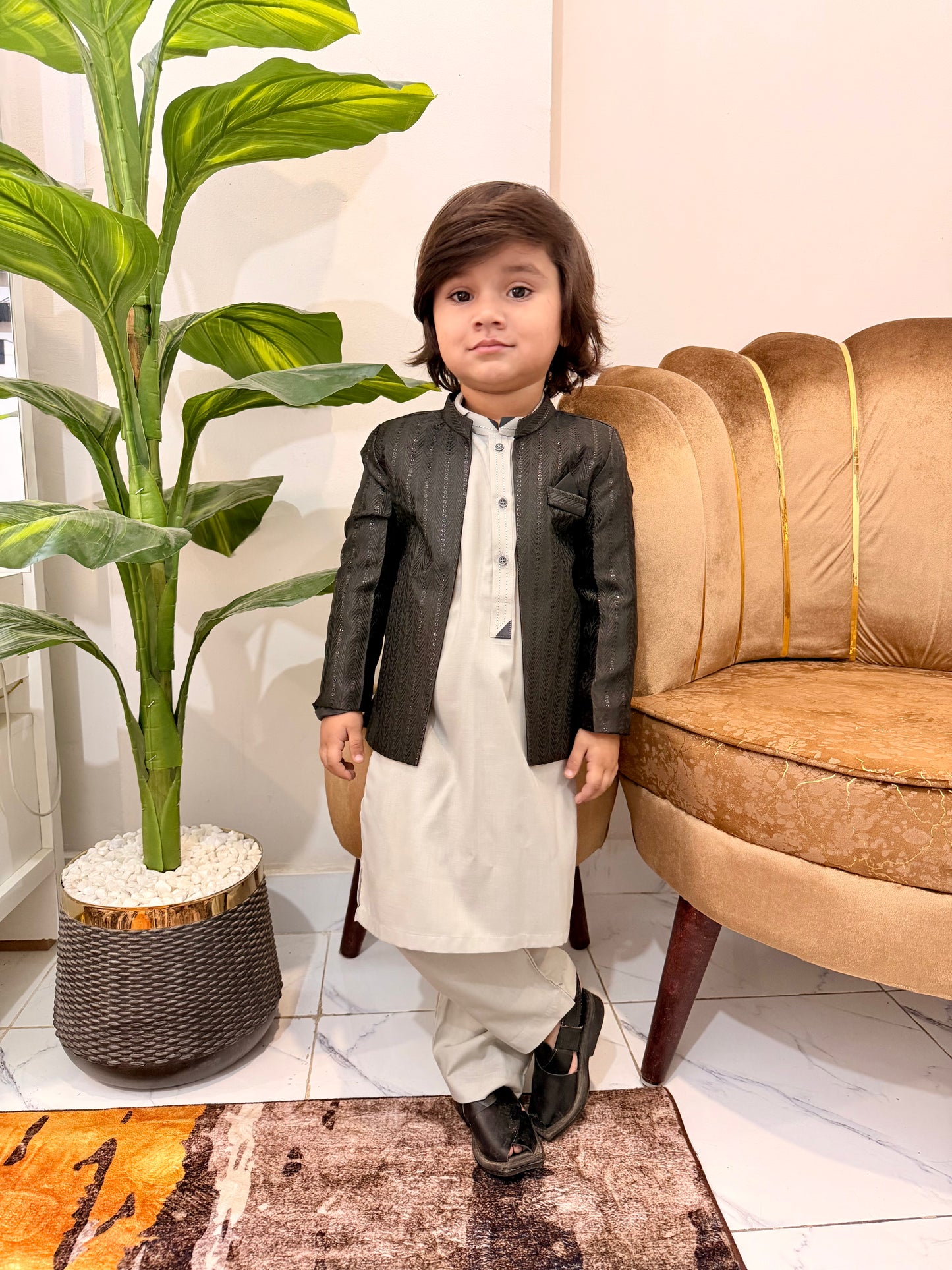 Black Prince Coat With Grey Suit