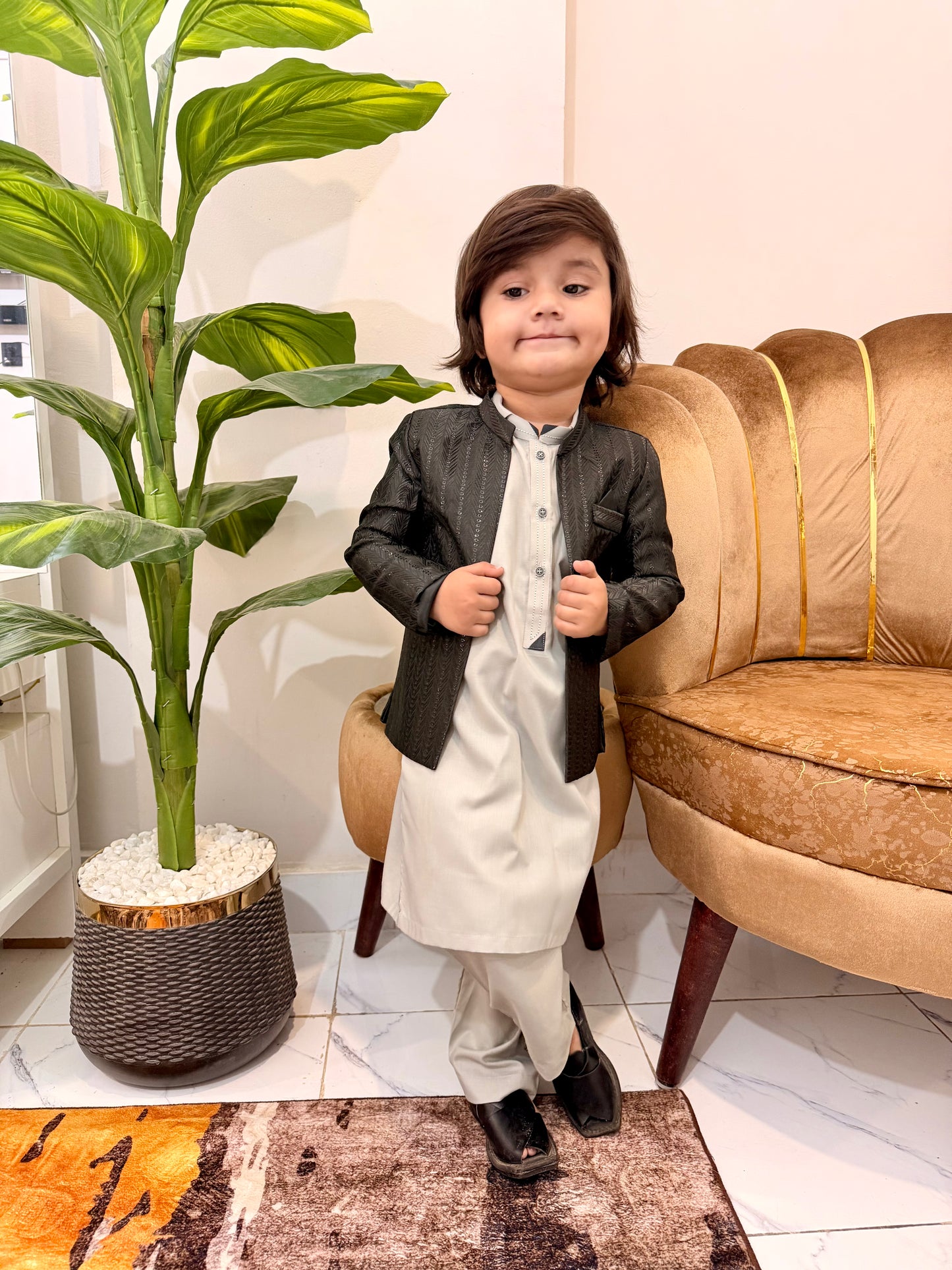 Black Prince Coat With Grey Suit