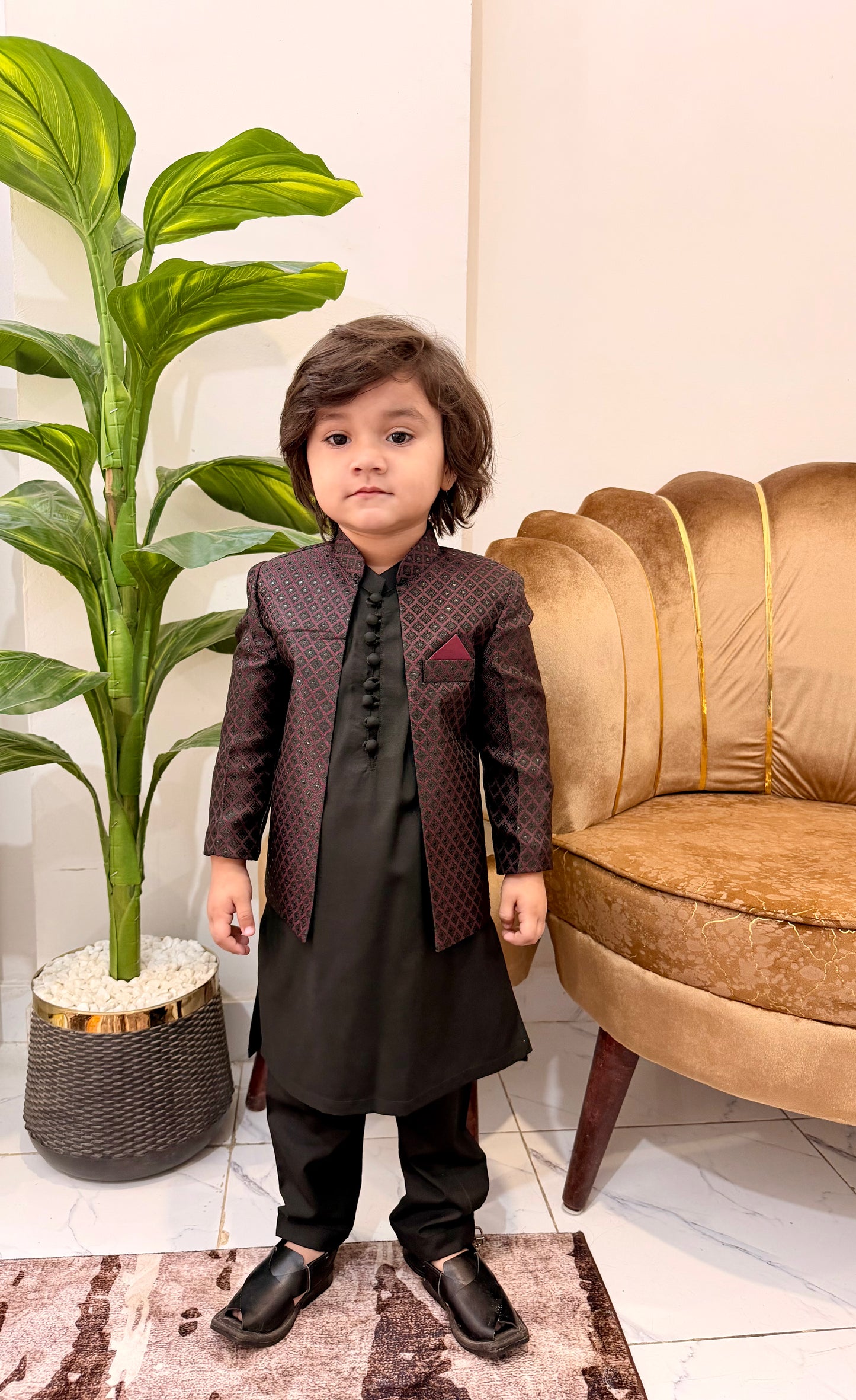 Maroon Prince Coat With Black Suit