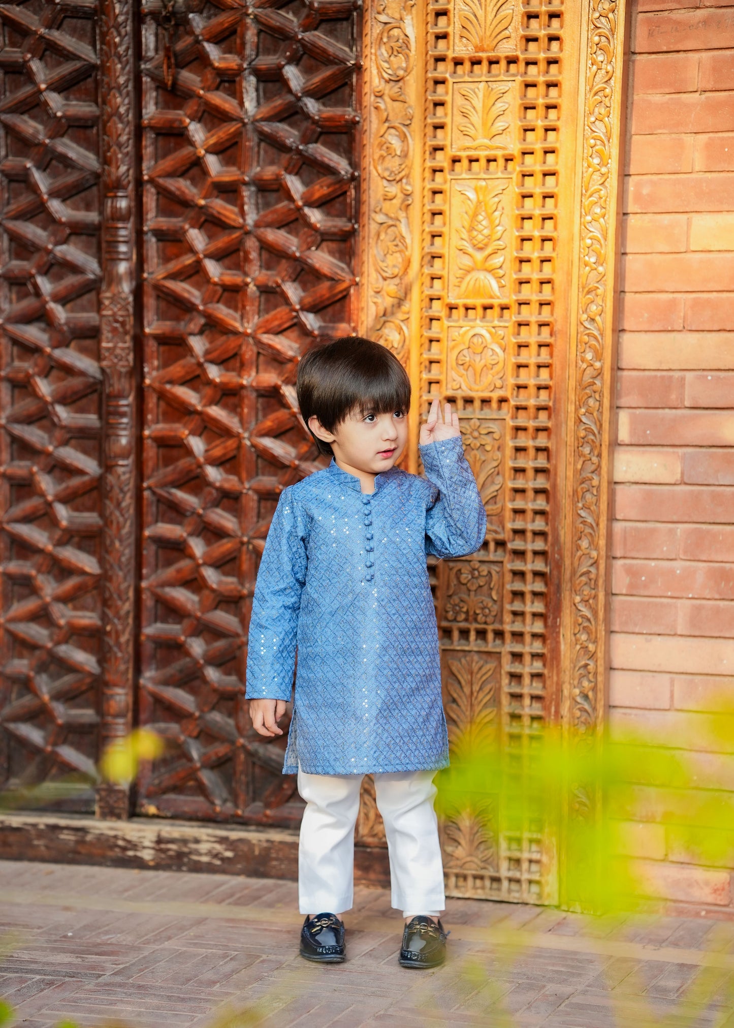 Kids Sky Blue Designer Kurta Pajama