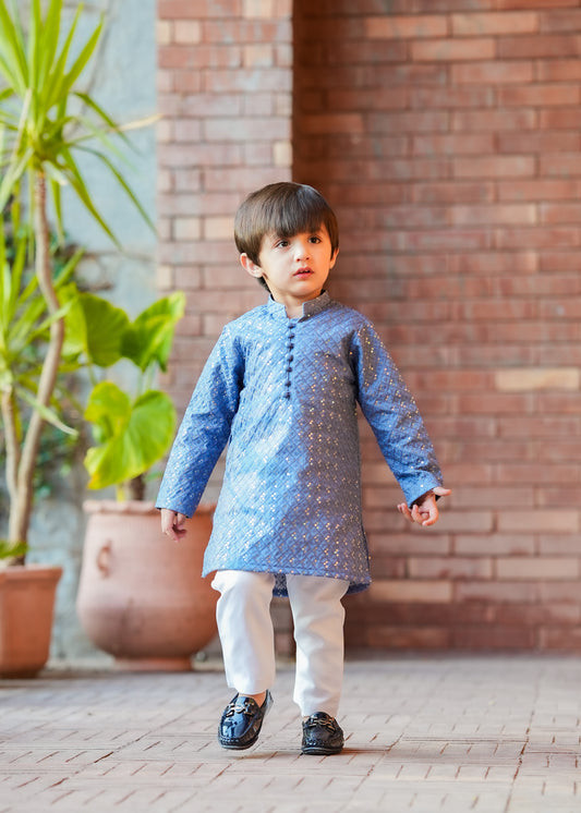 Kids Sky Blue Designer Kurta Pajama