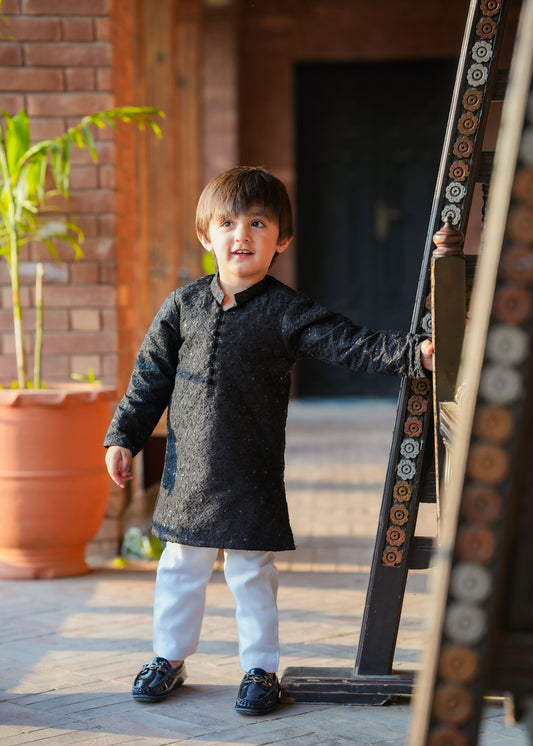 Kids Black Designer Kurta Pajama