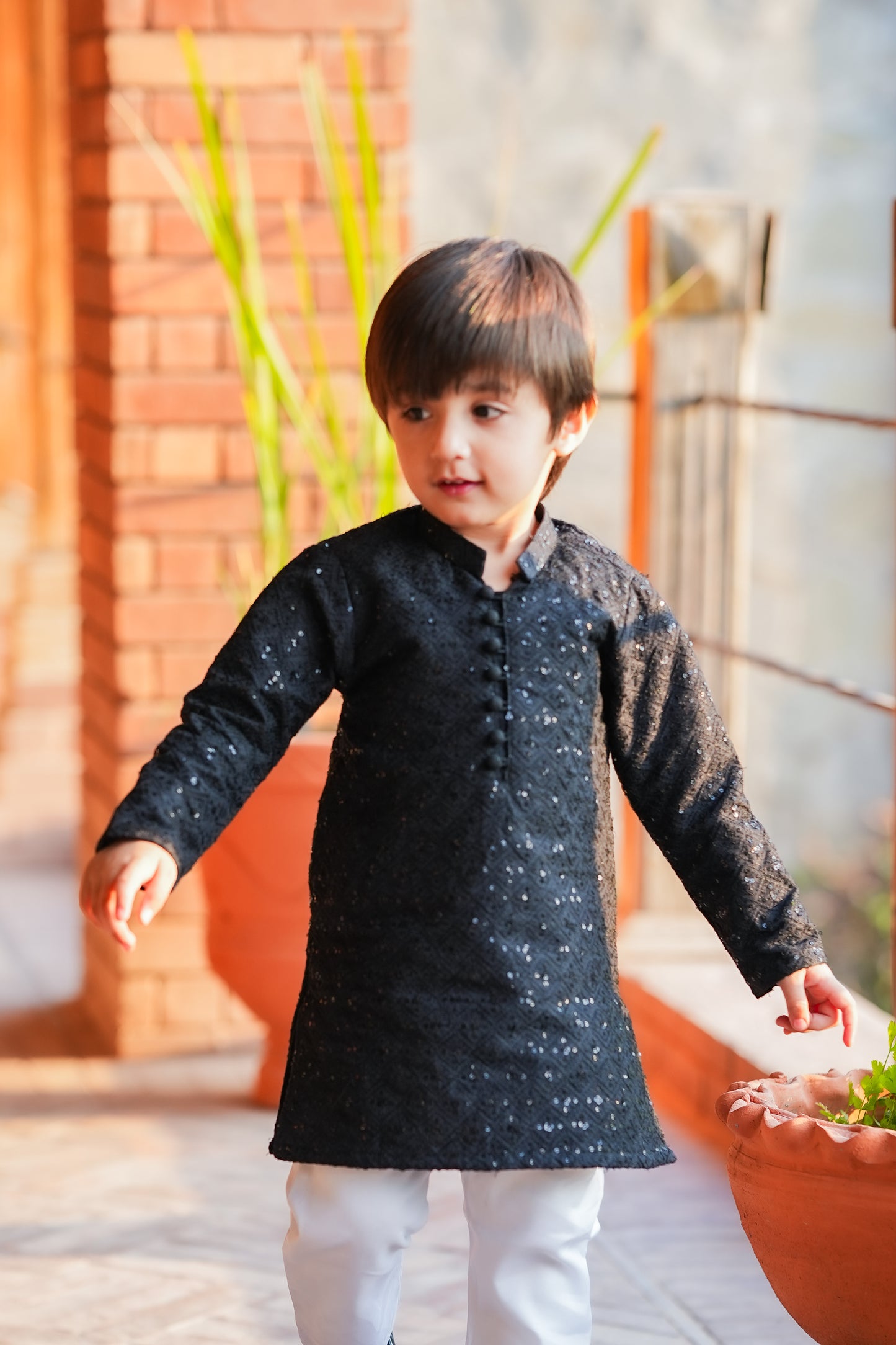 Kids Black Designer Kurta Pajama