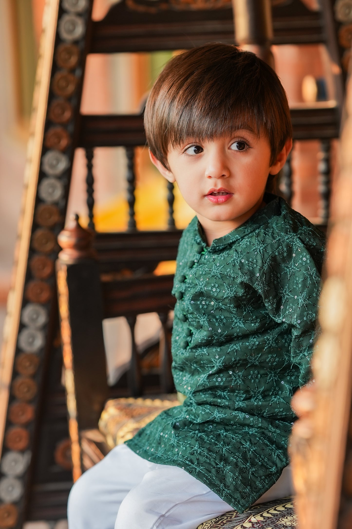 Kids Green Designer Kurta Pajama