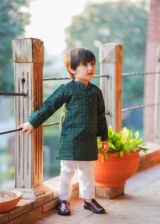 Kids Green Designer Kurta Pajama
