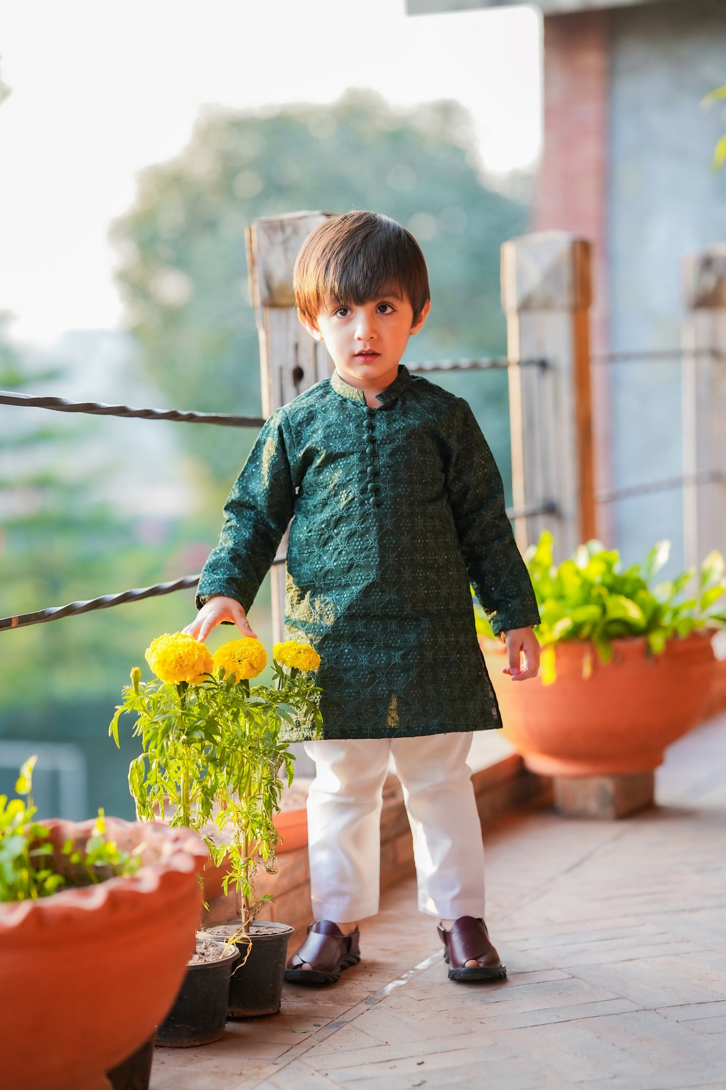 Kids Green Designer Kurta Pajama