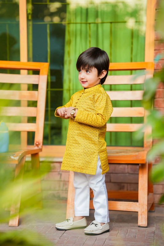 Kids Yellow Designer Kurta Pajama