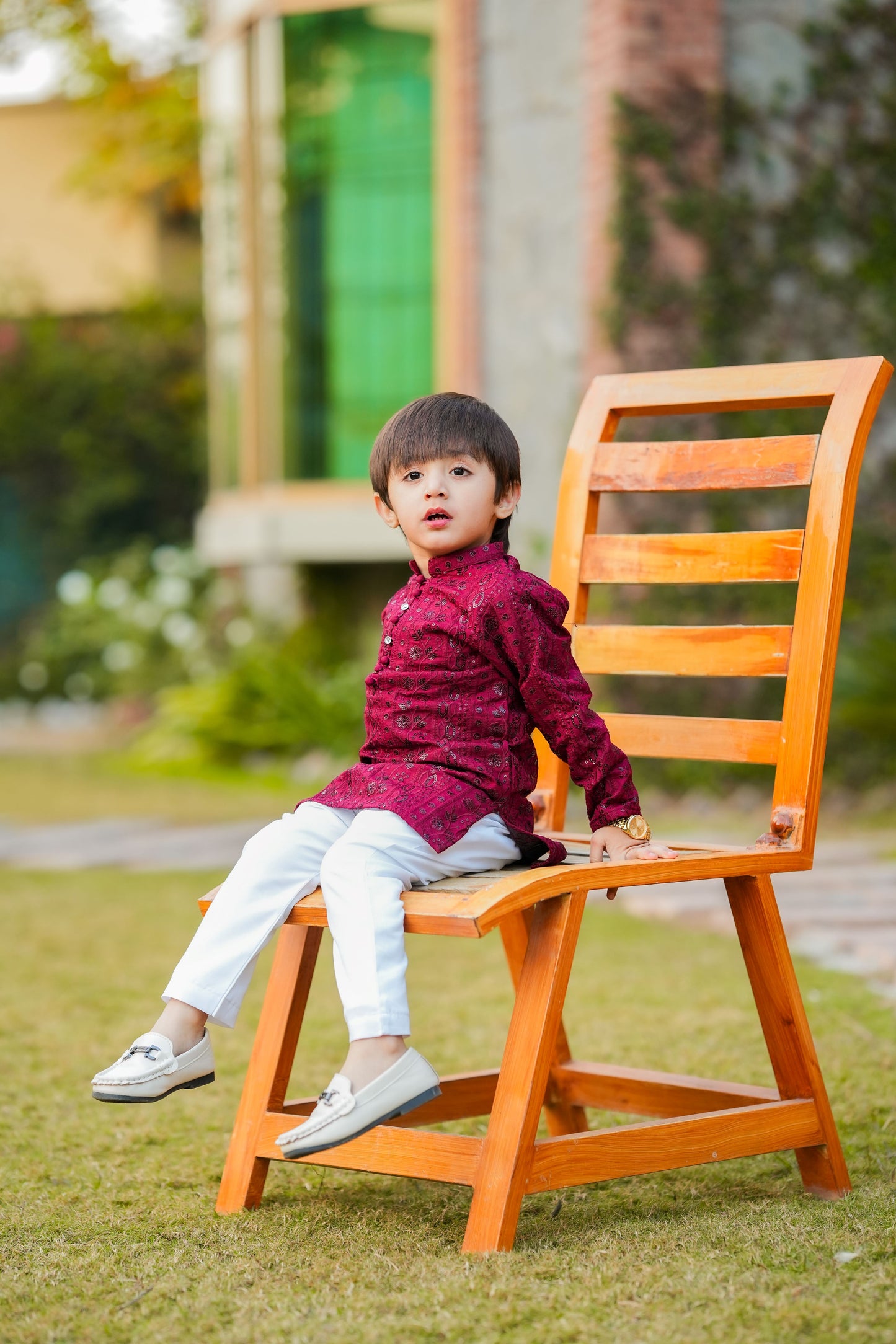 Kids Maroon Designer Kurta Pajama