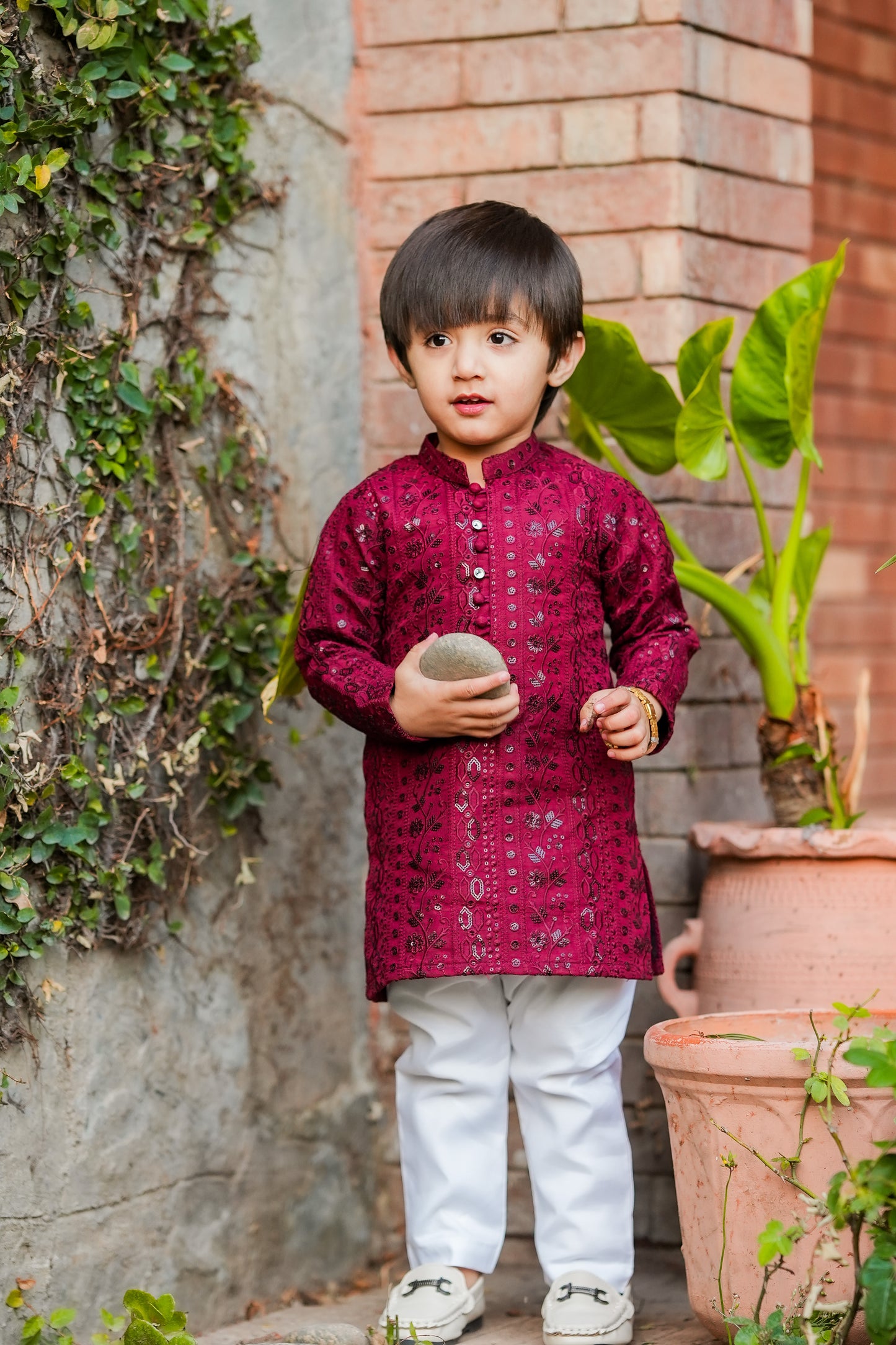 Kids Maroon Designer Kurta Pajama