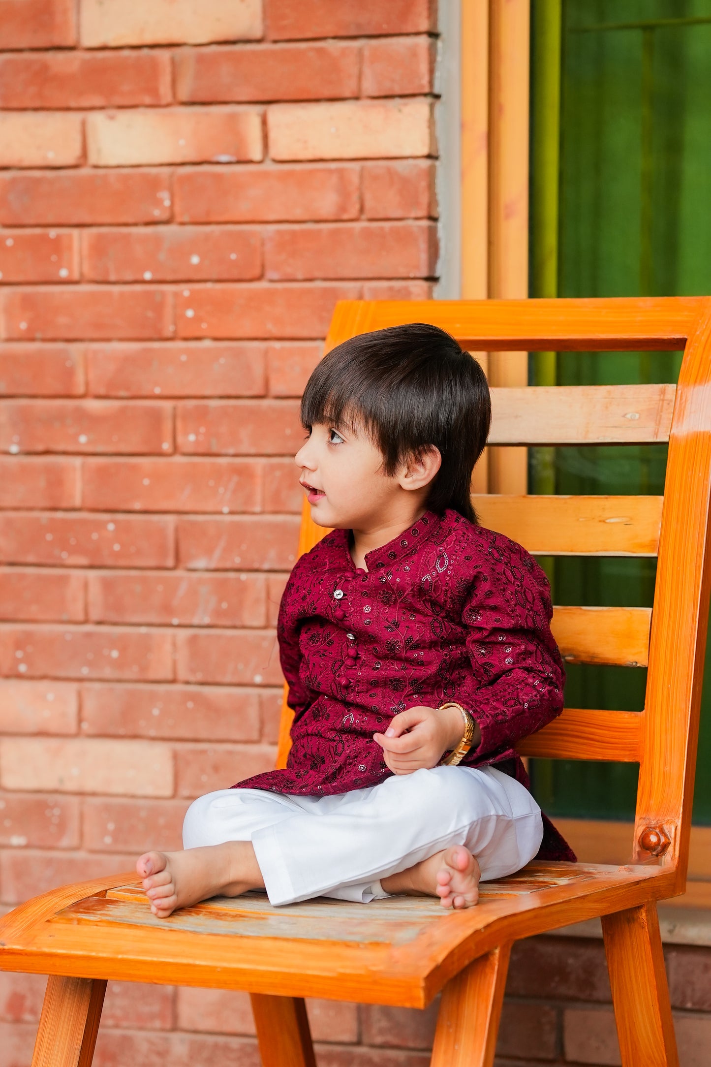 Kids Maroon Designer Kurta Pajama