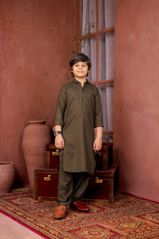Dark Olive Kameez Shalwar
