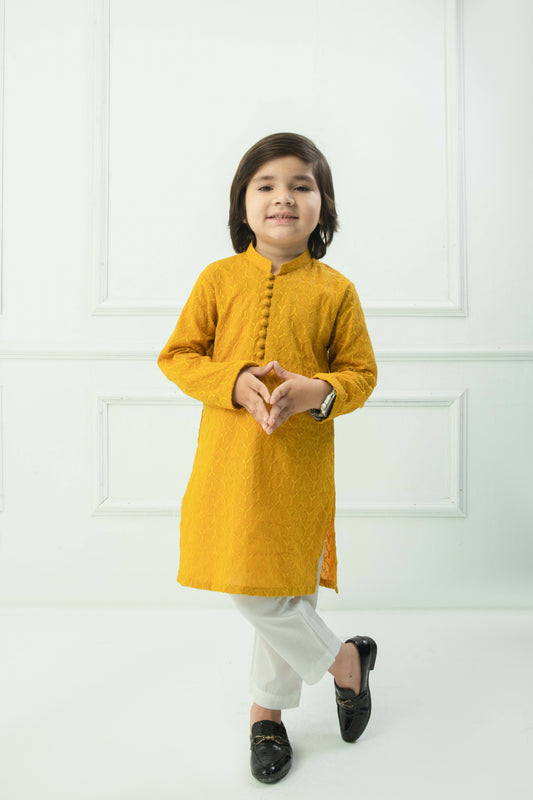 Yellow kurta with white pajama