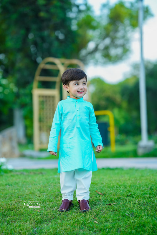 Aque green kurta with white pajama