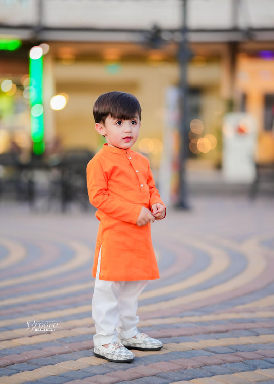 Orange kurta with white pajama