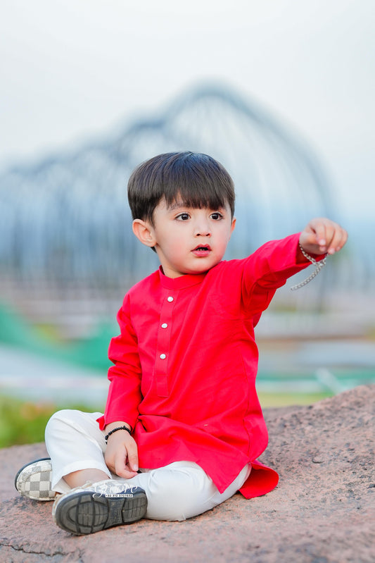 Red kurta with white pajama