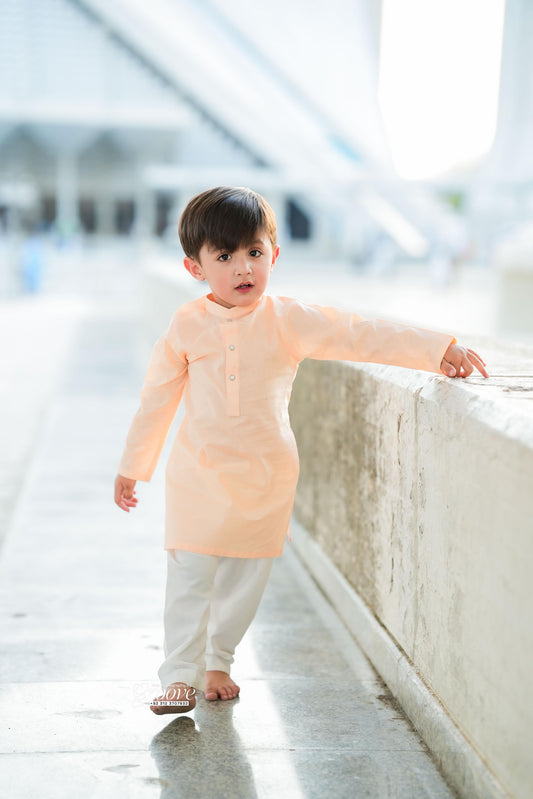 Peach kurta with white pajama