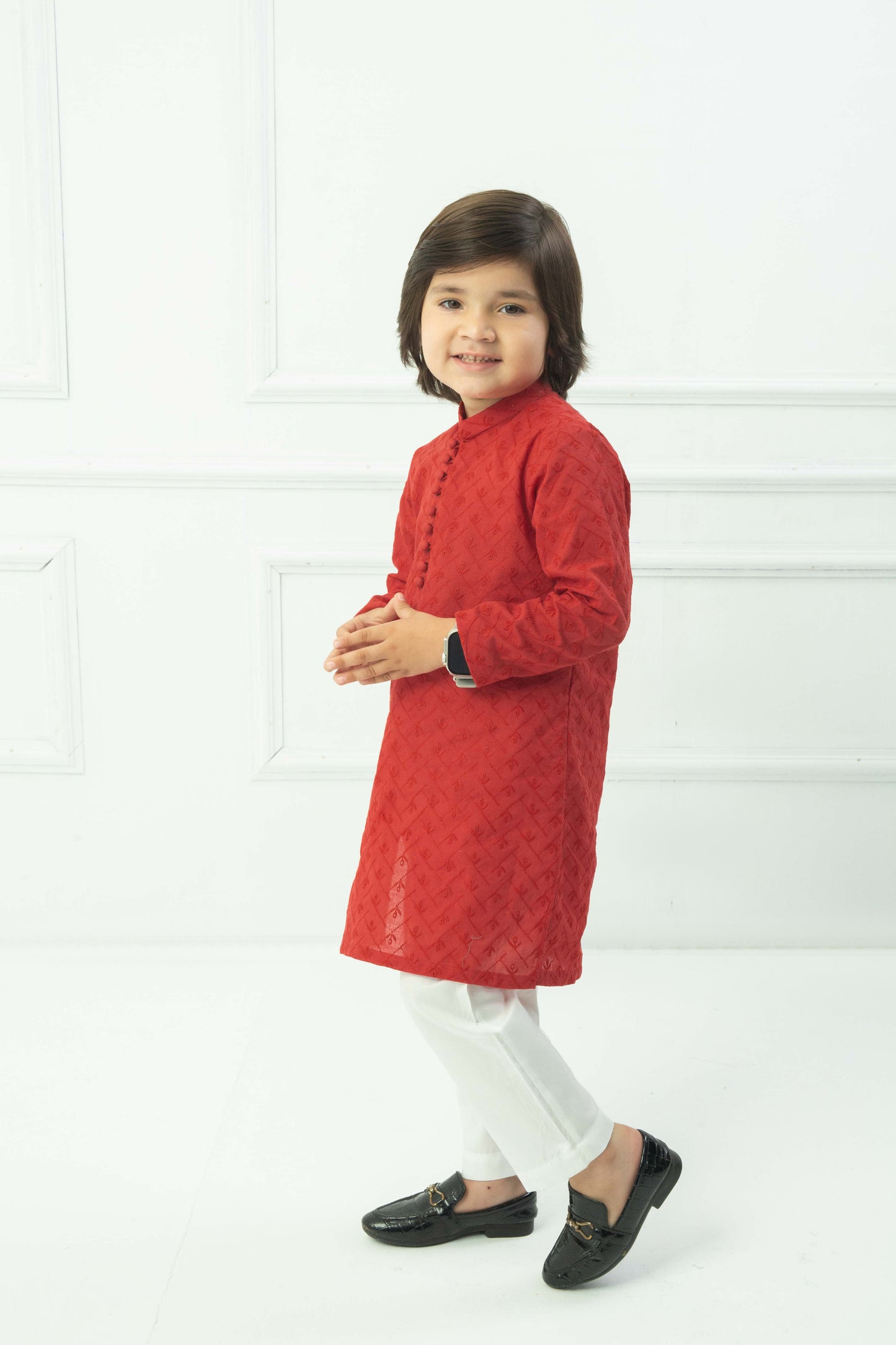 Red kurta with white pajama
