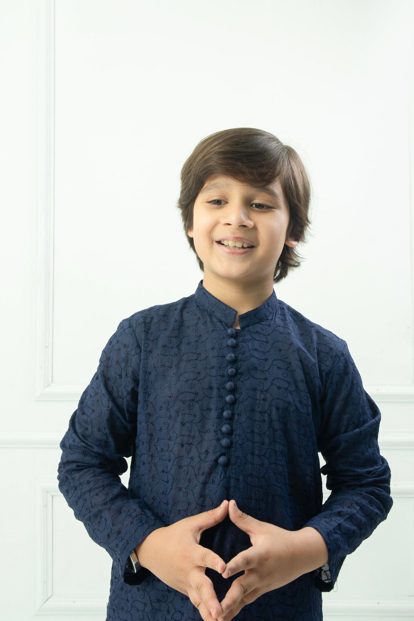 Navy blue kurta with white pajama