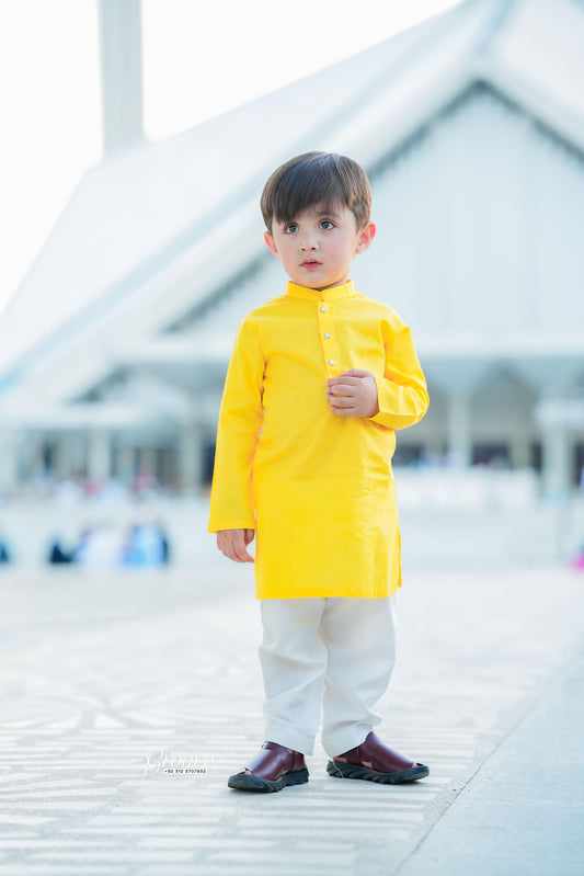 Yellow kurta with white pajama