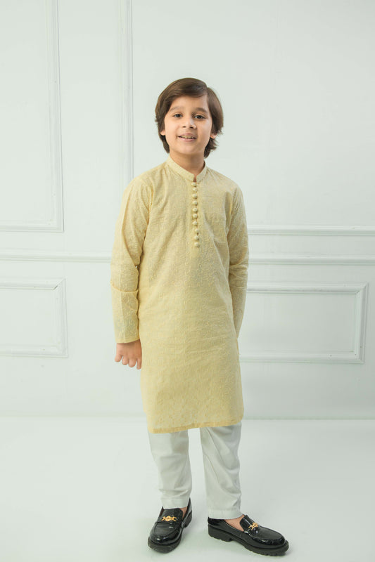 Cream kurta with white pajama