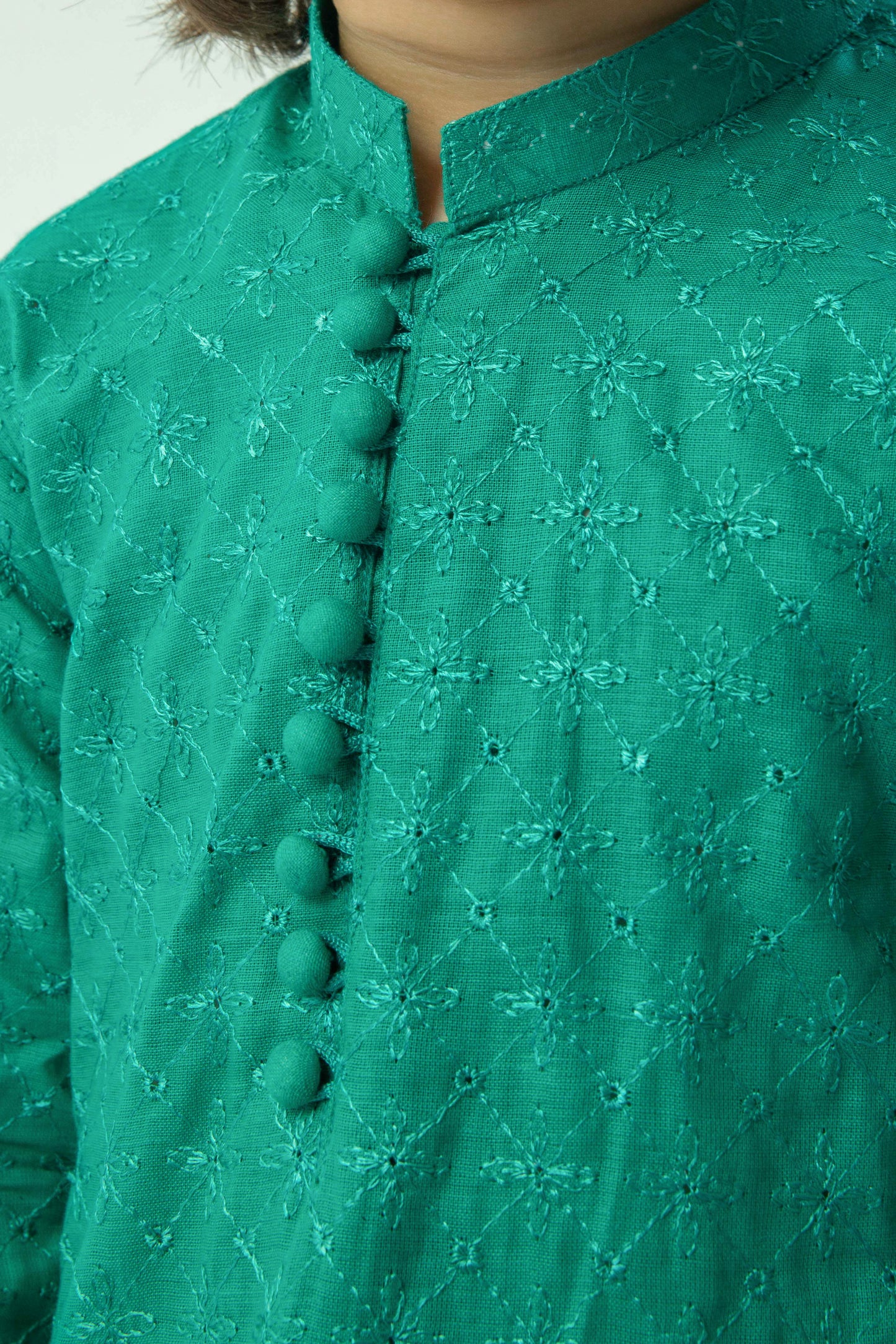 Sea green kurta with white pajama