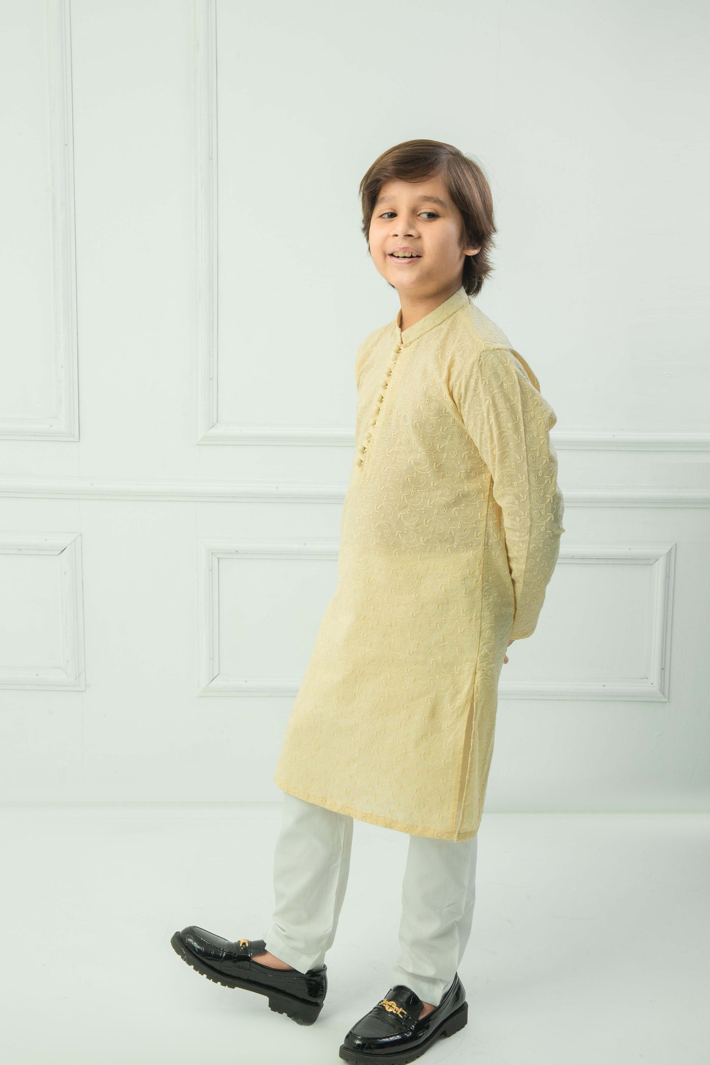 Cream kurta with white pajama