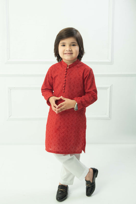 Red kurta with white pajama