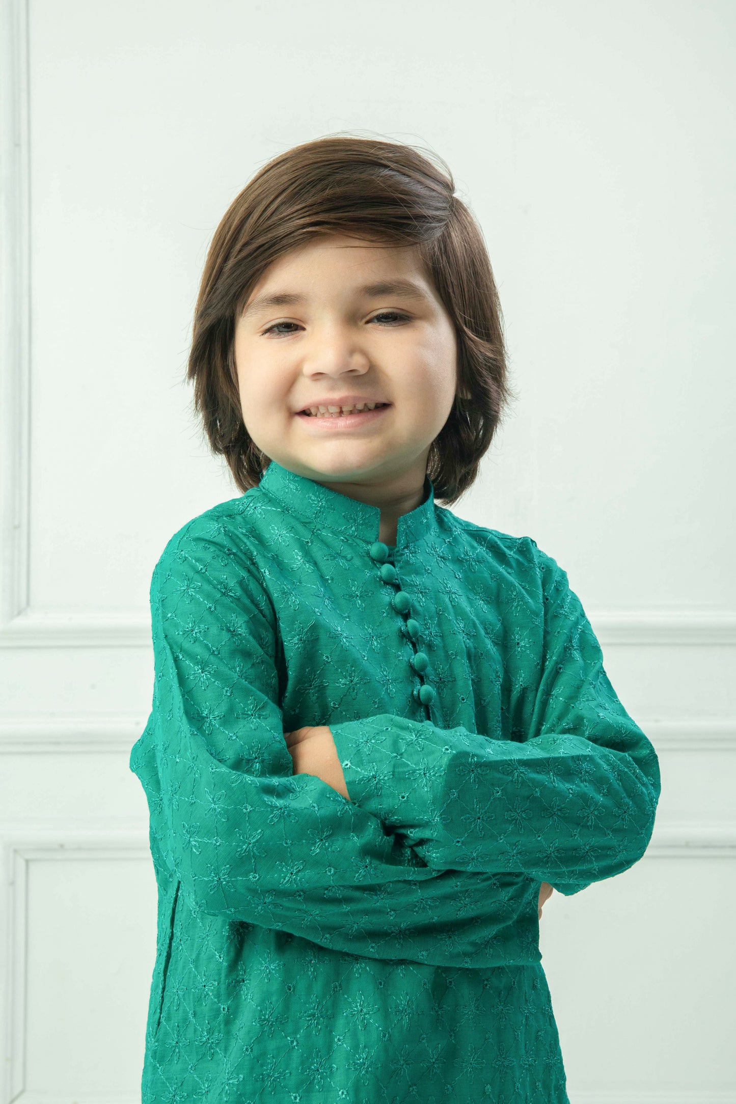 Sea green kurta with white pajama