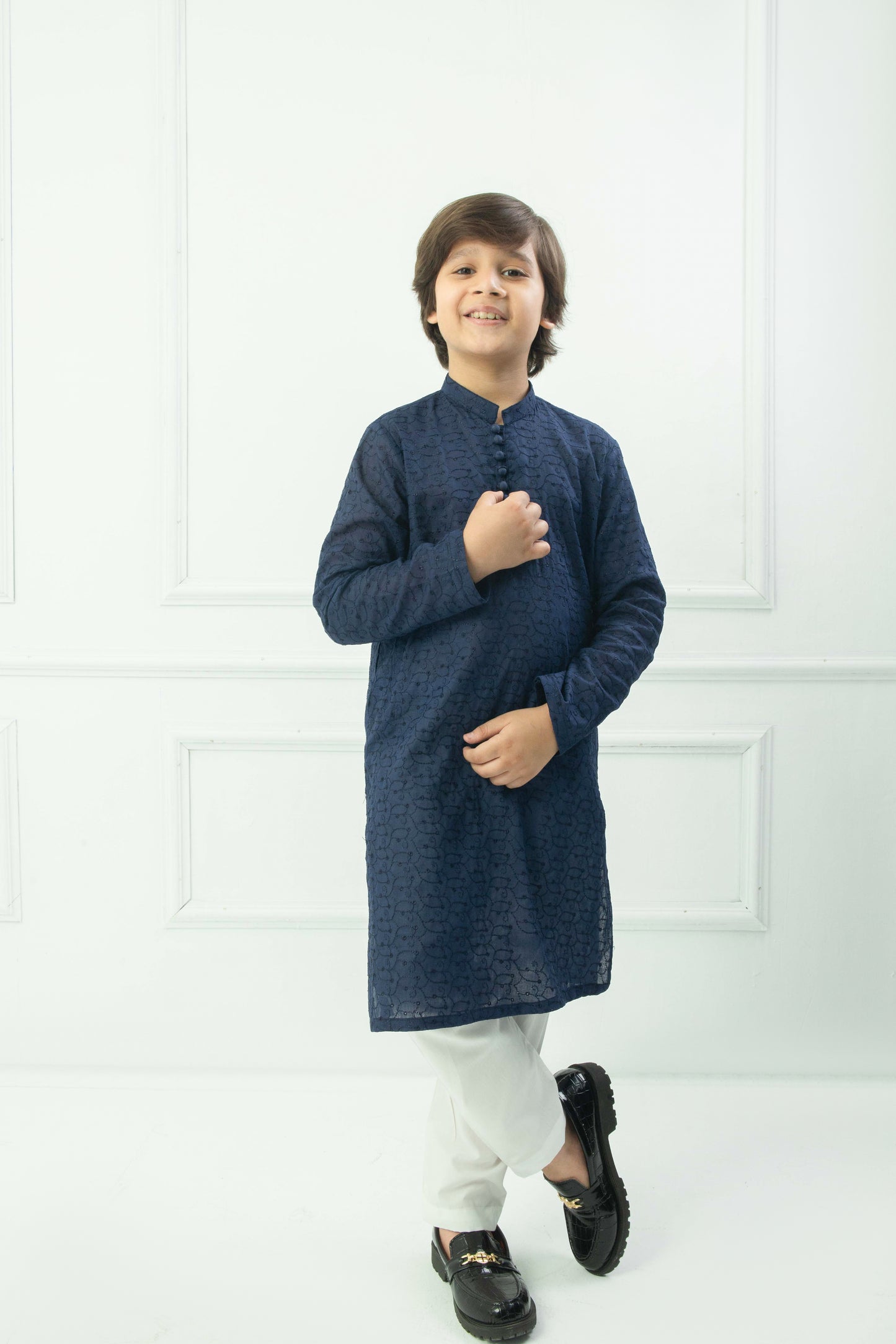 Navy blue kurta with white pajama